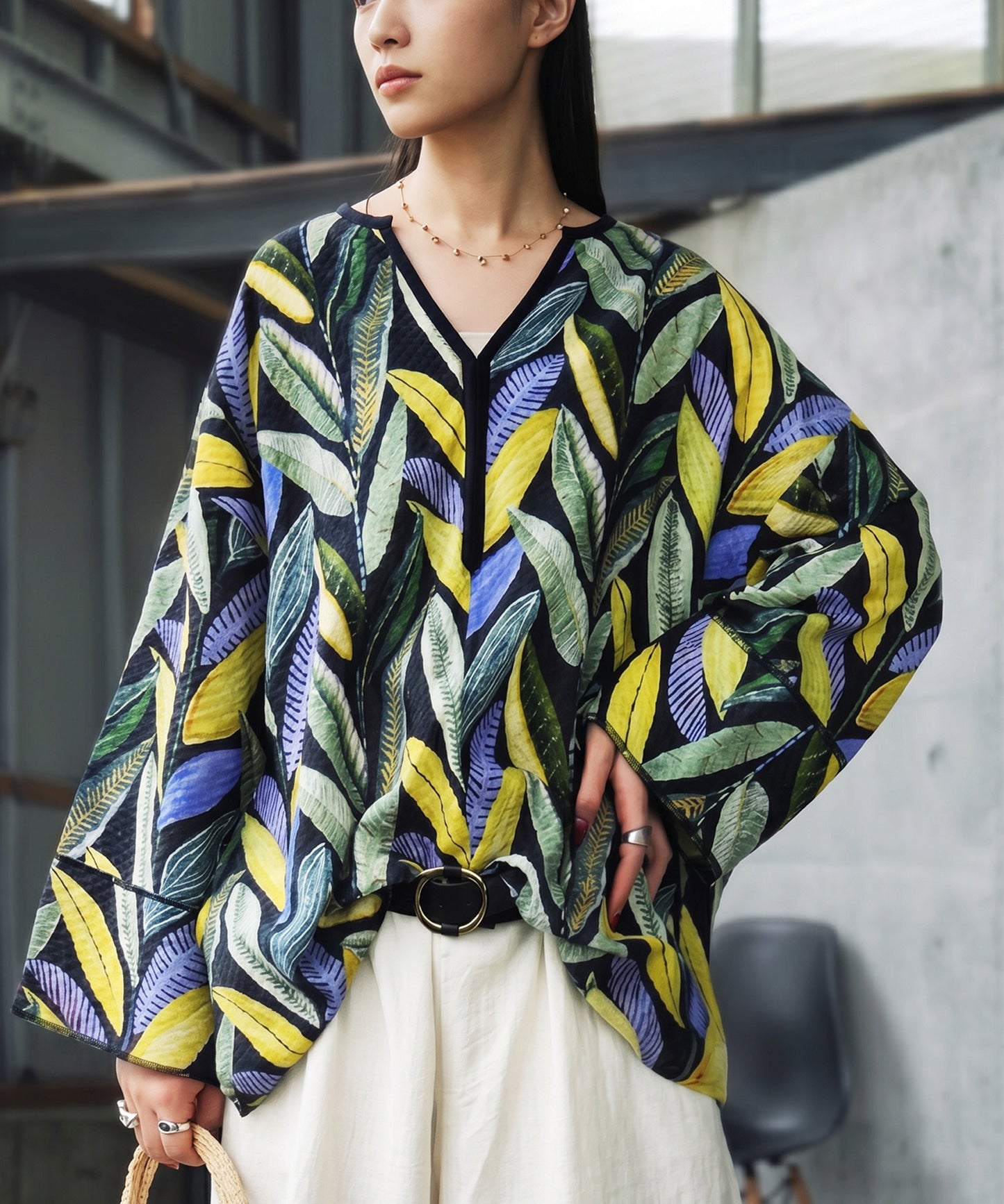 Keyhole Neckline, 100% Cotton, Botanical Print Pullover Ladies