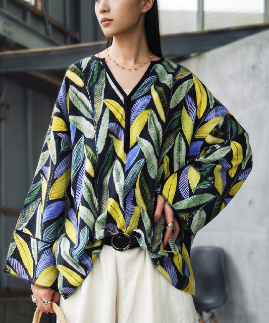 Keyhole Neckline, 100% Cotton, Botanical Print Pullover Ladies