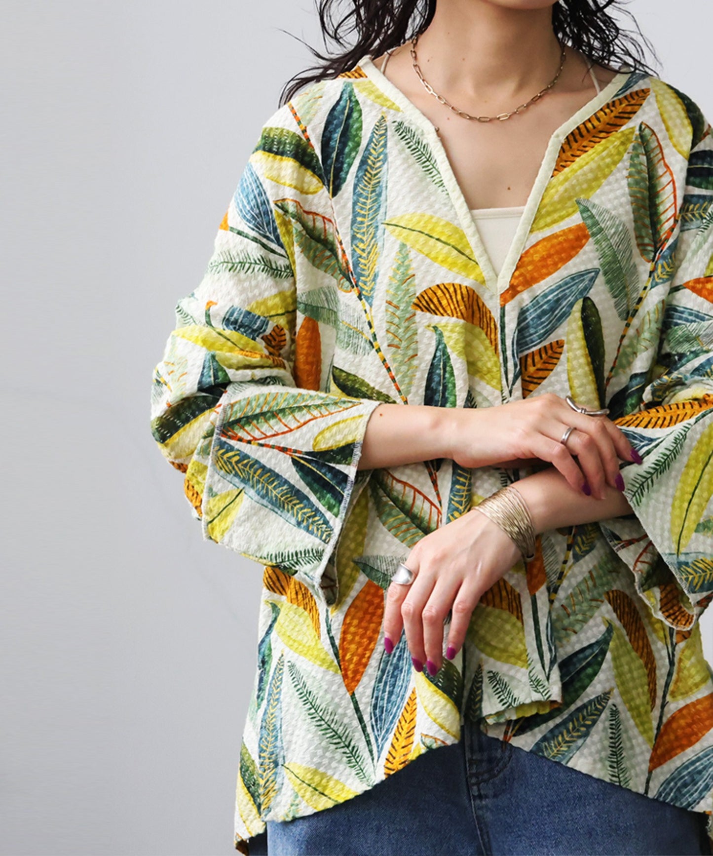 Keyhole Neckline, 100% Cotton, Botanical Print Pullover Ladies
