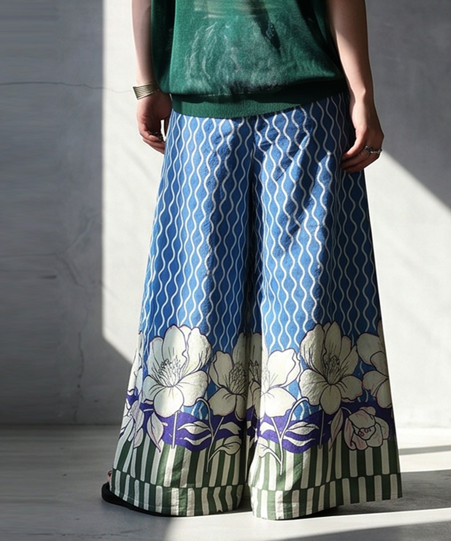 Floral Print Wide-Leg Pants, 100% Cotton Ladies