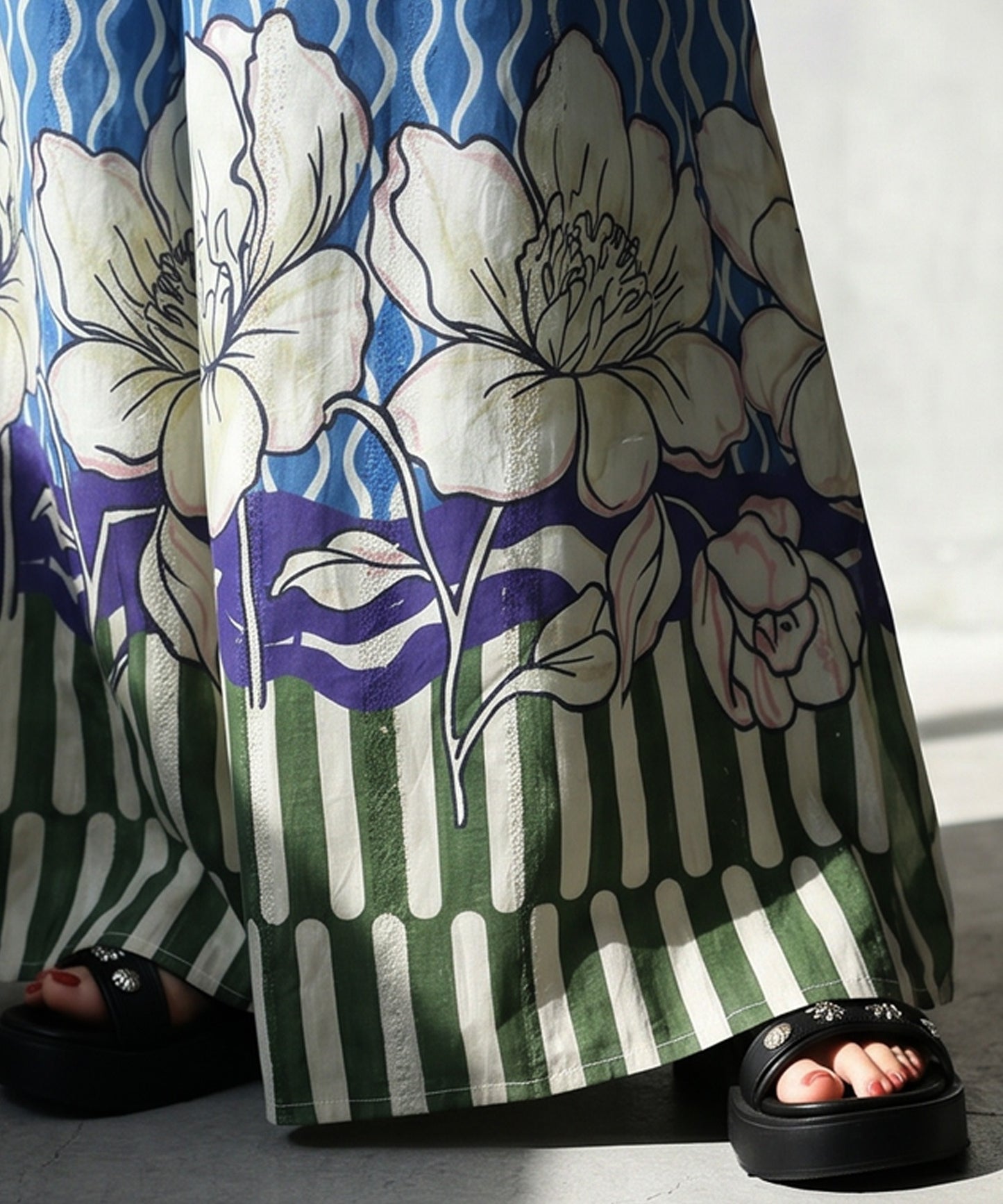 Floral Print Wide-Leg Pants, 100% Cotton Ladies