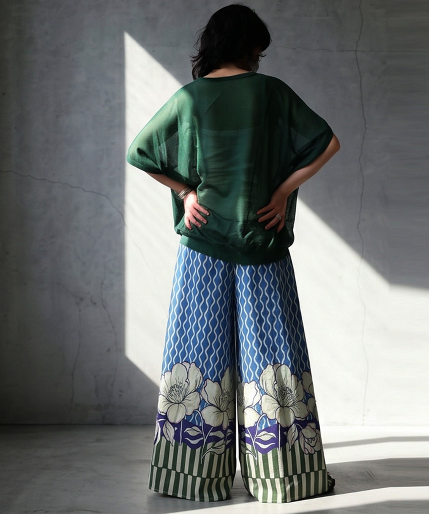 Floral Print Wide-Leg Pants, 100% Cotton Ladies