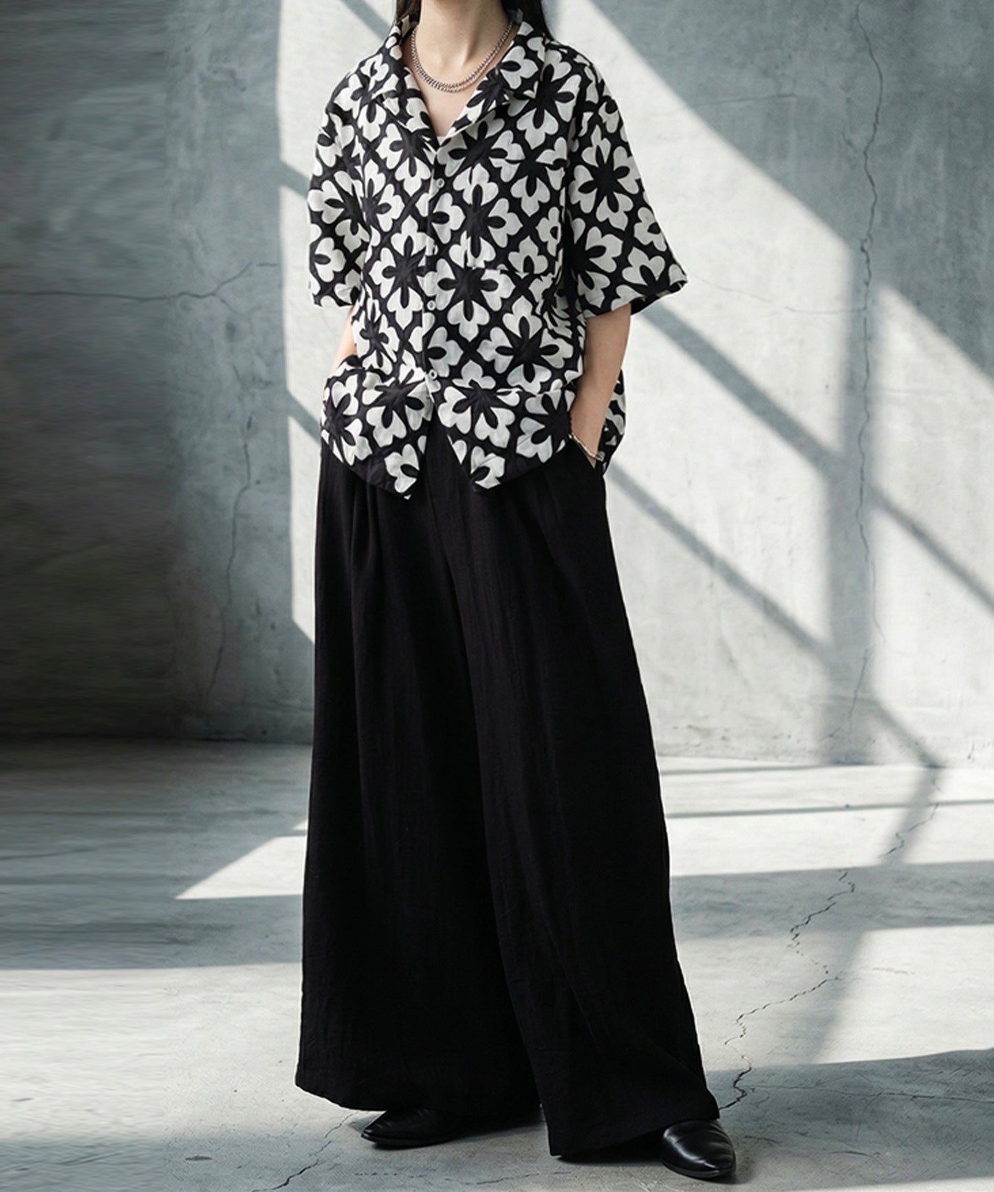 Open-Collar Cotton Embroidered Shirt Ladies