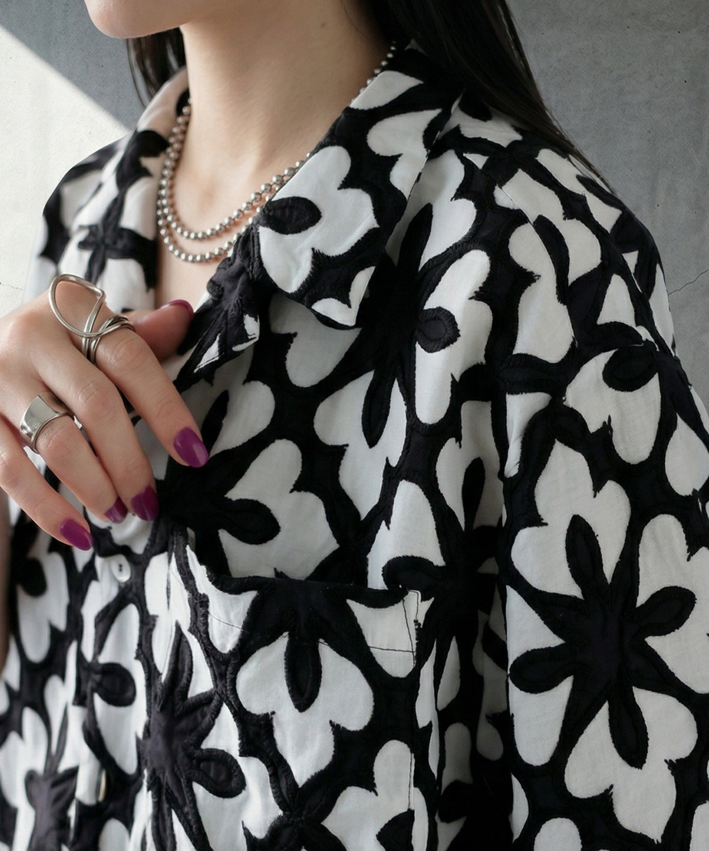 Open-Collar Cotton Embroidered Shirt Ladies