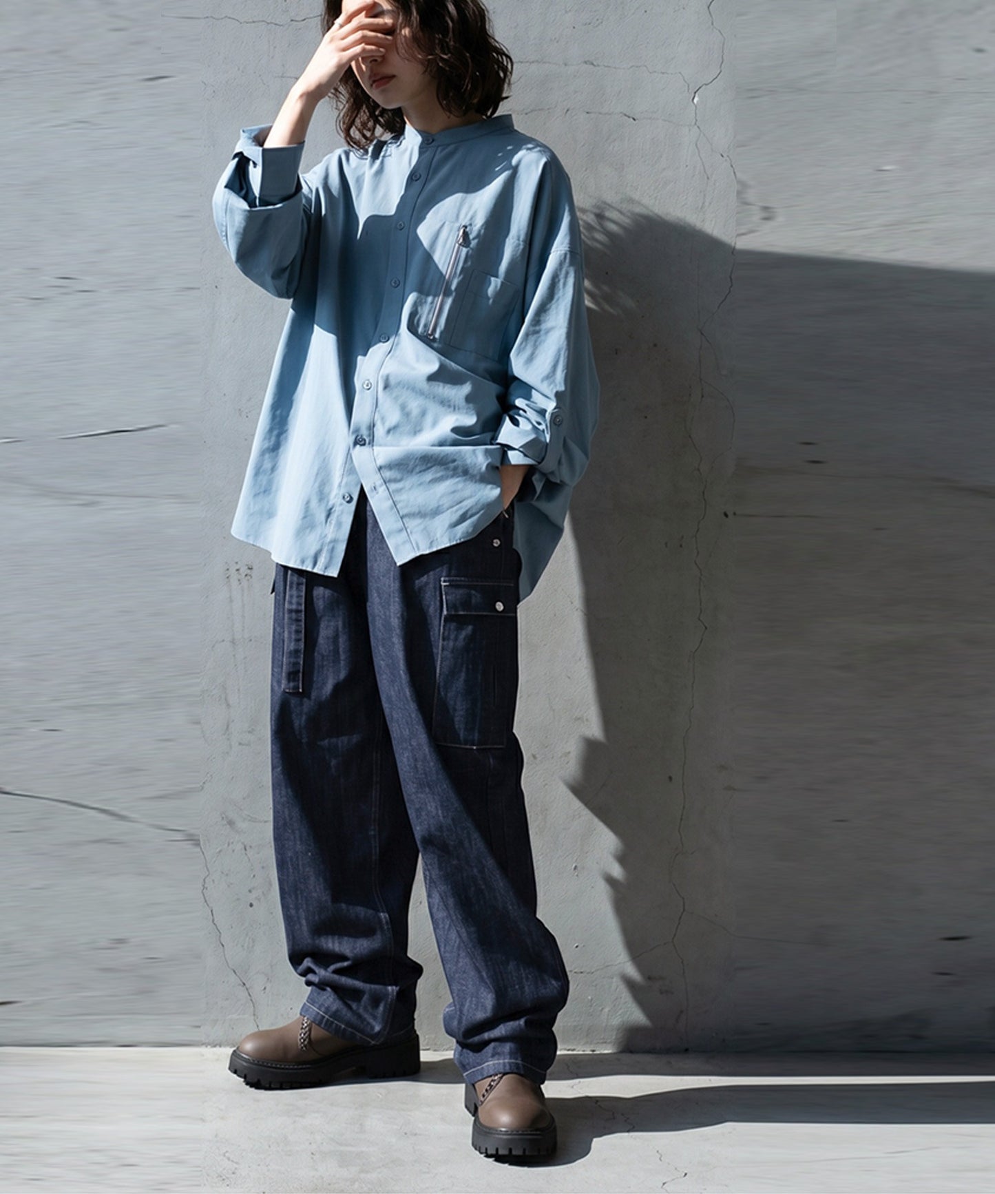ATELIER WORKS Contrasting Stitch Denim Cargo Pants Ladies