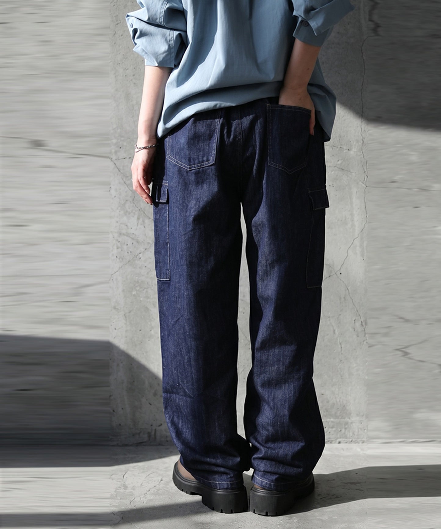 ATELIER WORKS Contrasting Stitch Denim Cargo Pants Ladies