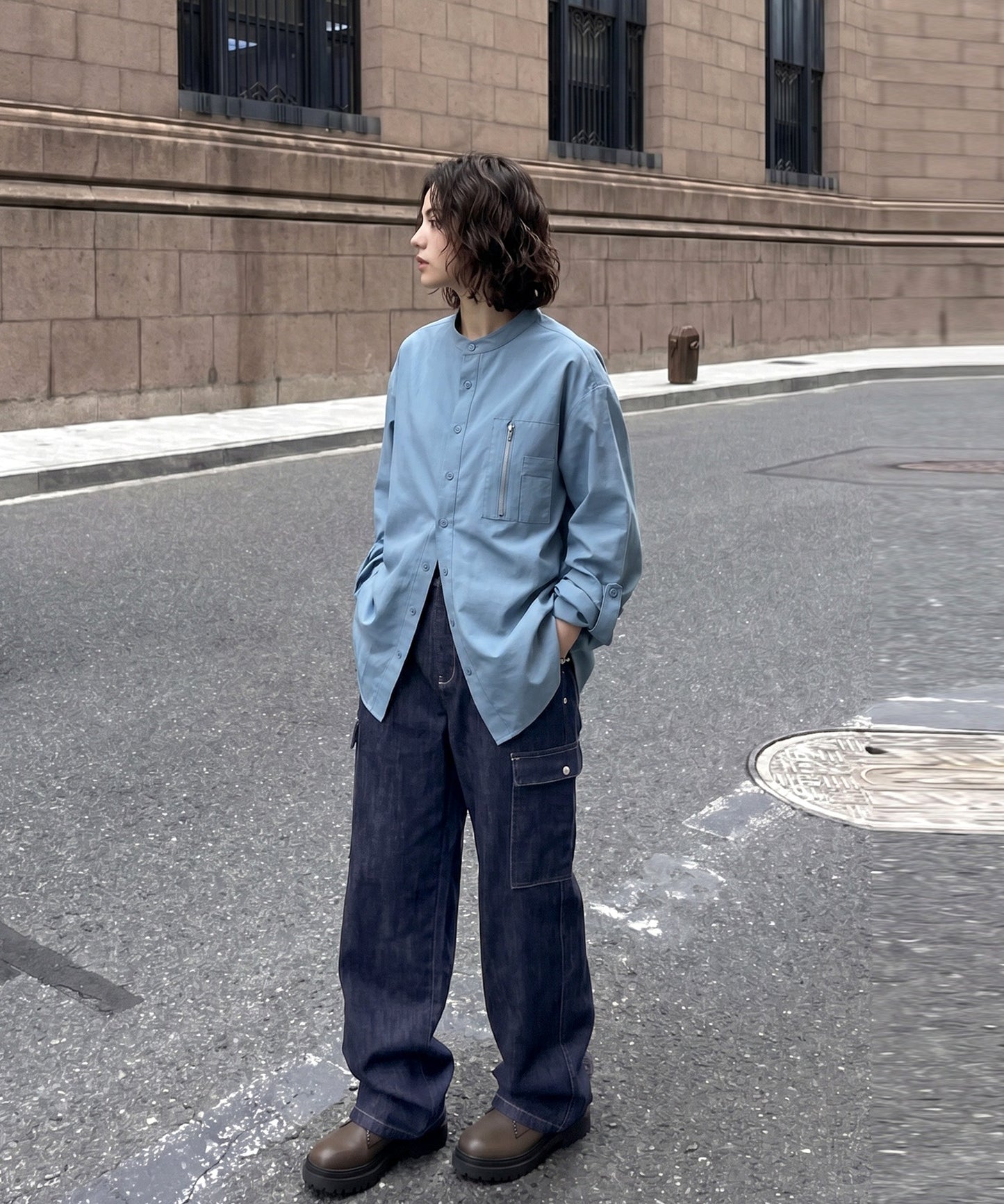 ATELIER WORKS Contrasting Stitch Denim Cargo Pants Ladies