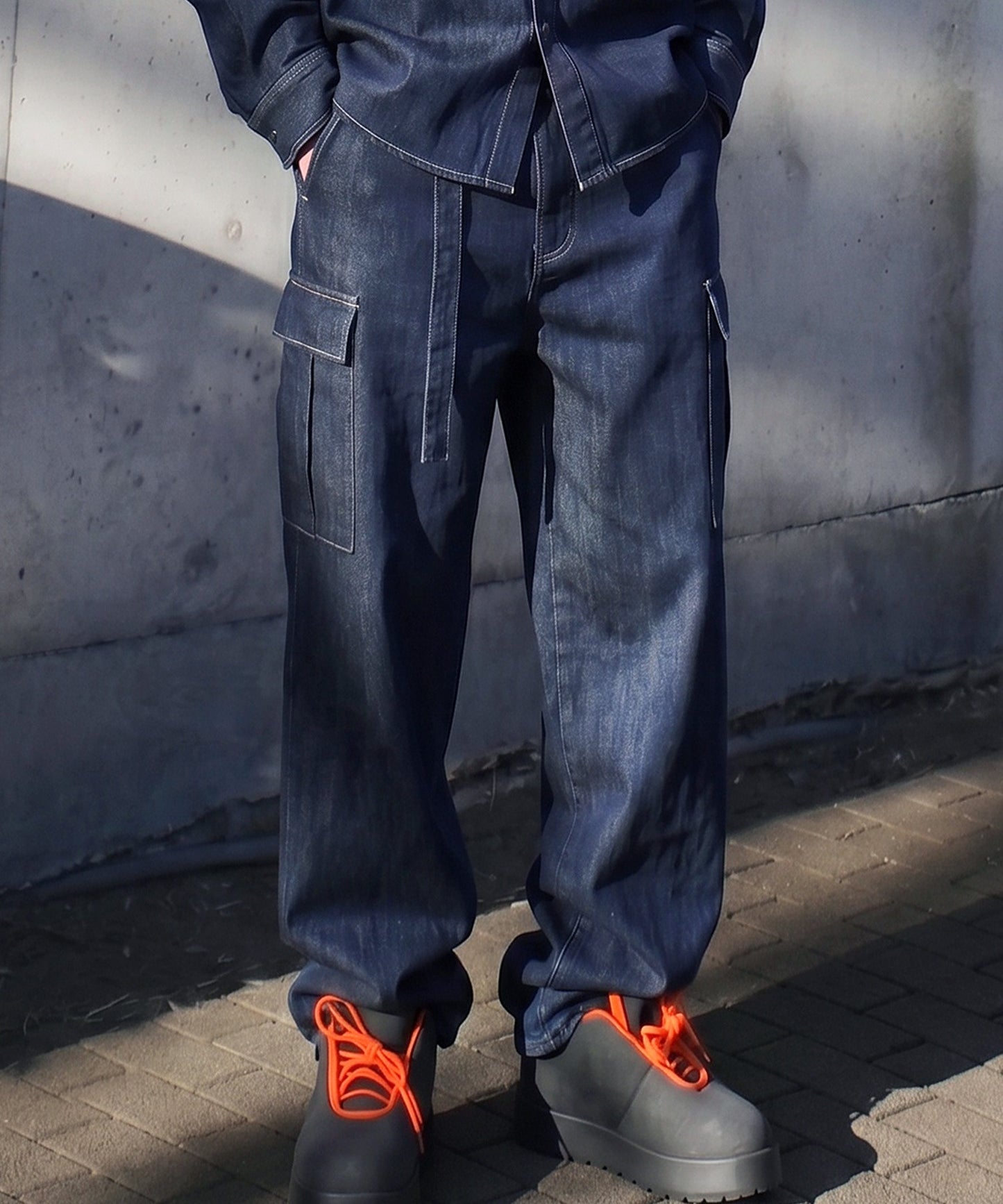 ATELIER WORKS Contrasting Stitch Denim Cargo Pants Men’s
