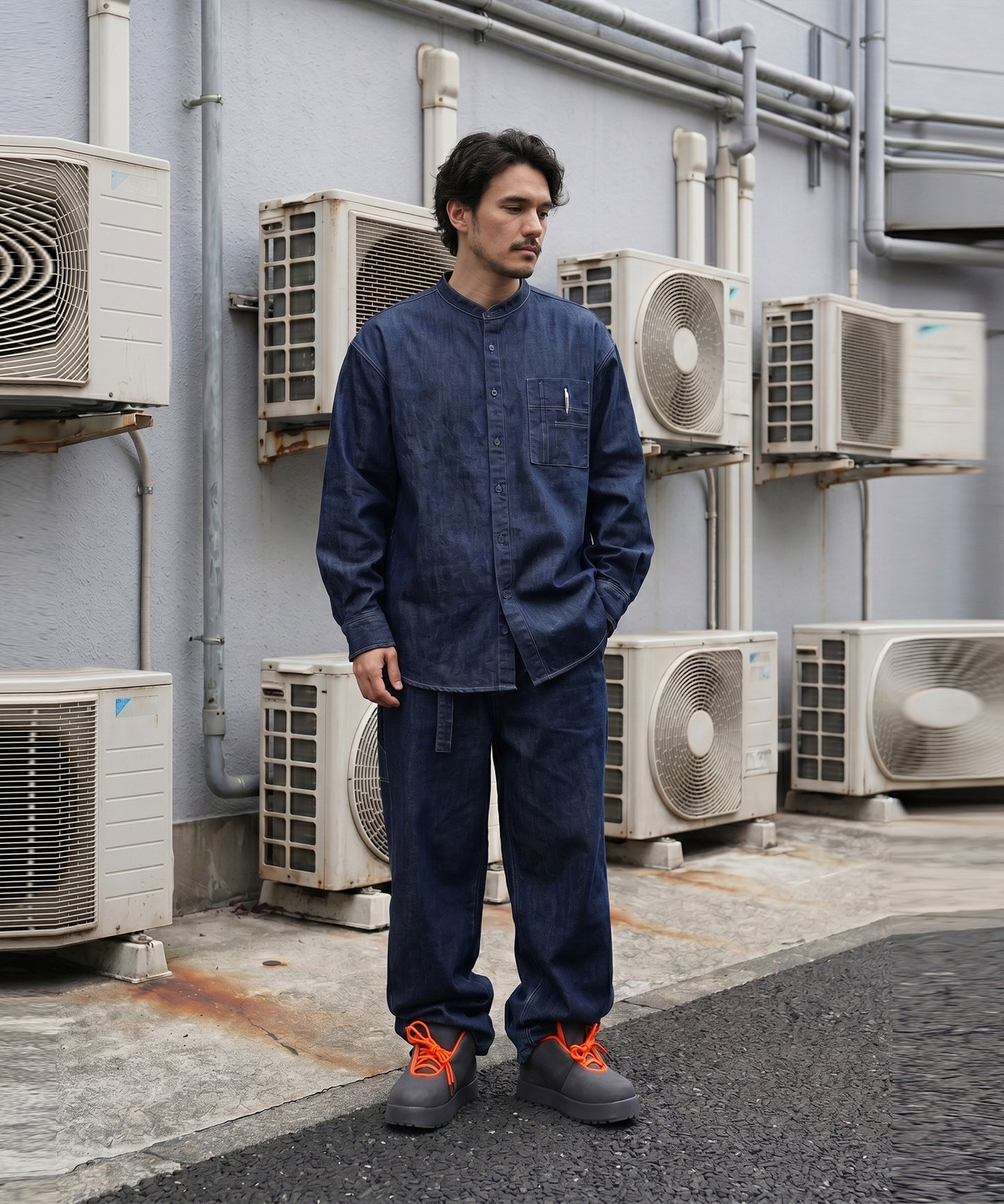 ATELIER WORKS Denim Shirt With Chest Pocket, Pen Holder, And Contrasting Stitching Men’s