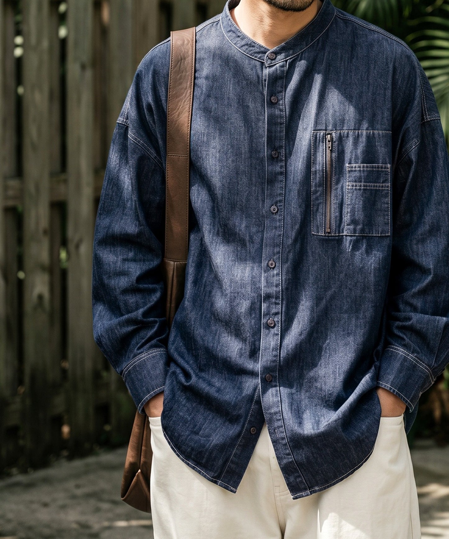 ATELIER WORKS Denim Shirt With Chest Pocket, Pen Holder, And Contrasting Stitching Men’s