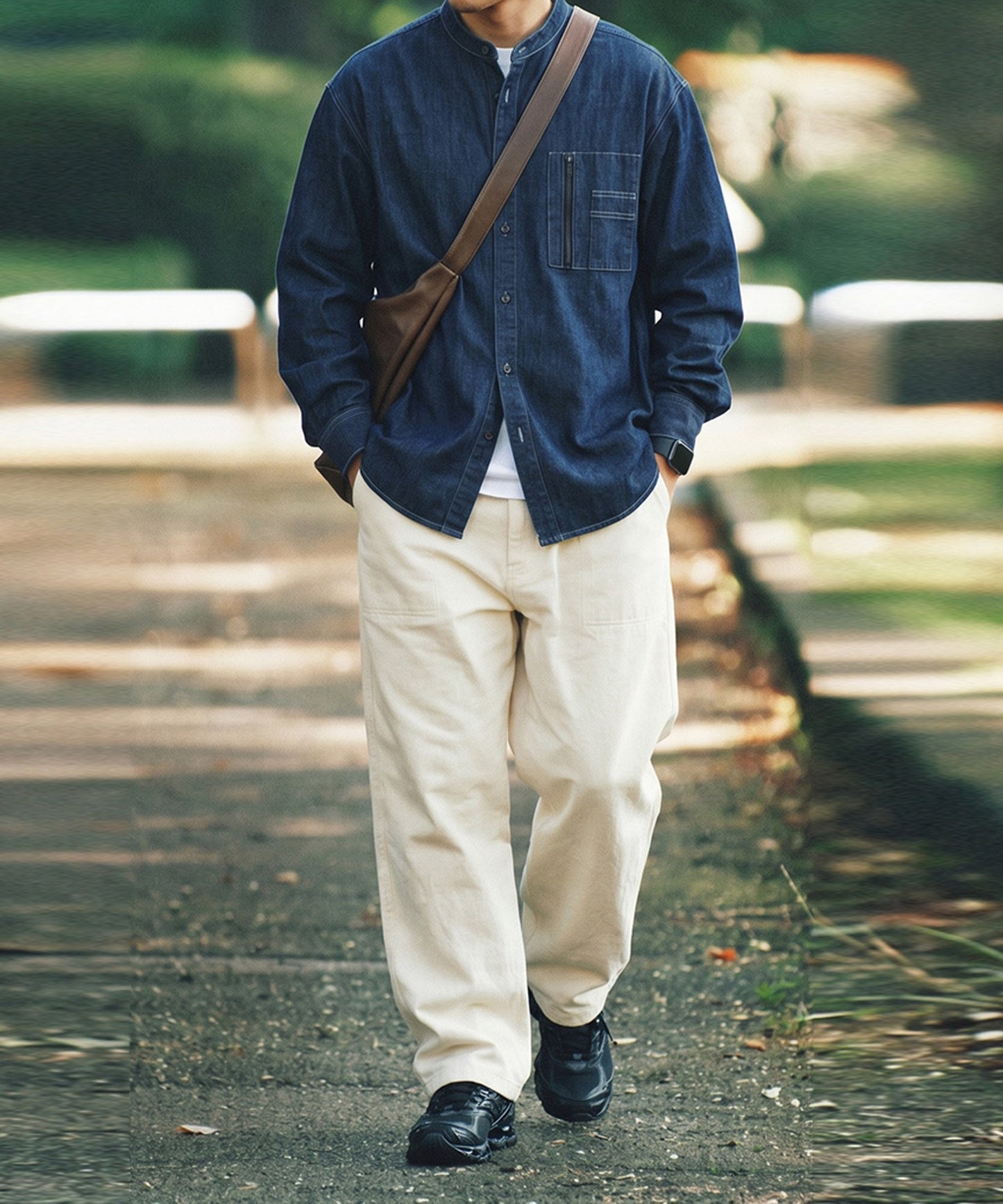 ATELIER WORKS Denim Shirt With Chest Pocket, Pen Holder, And Contrasting Stitching Men’s