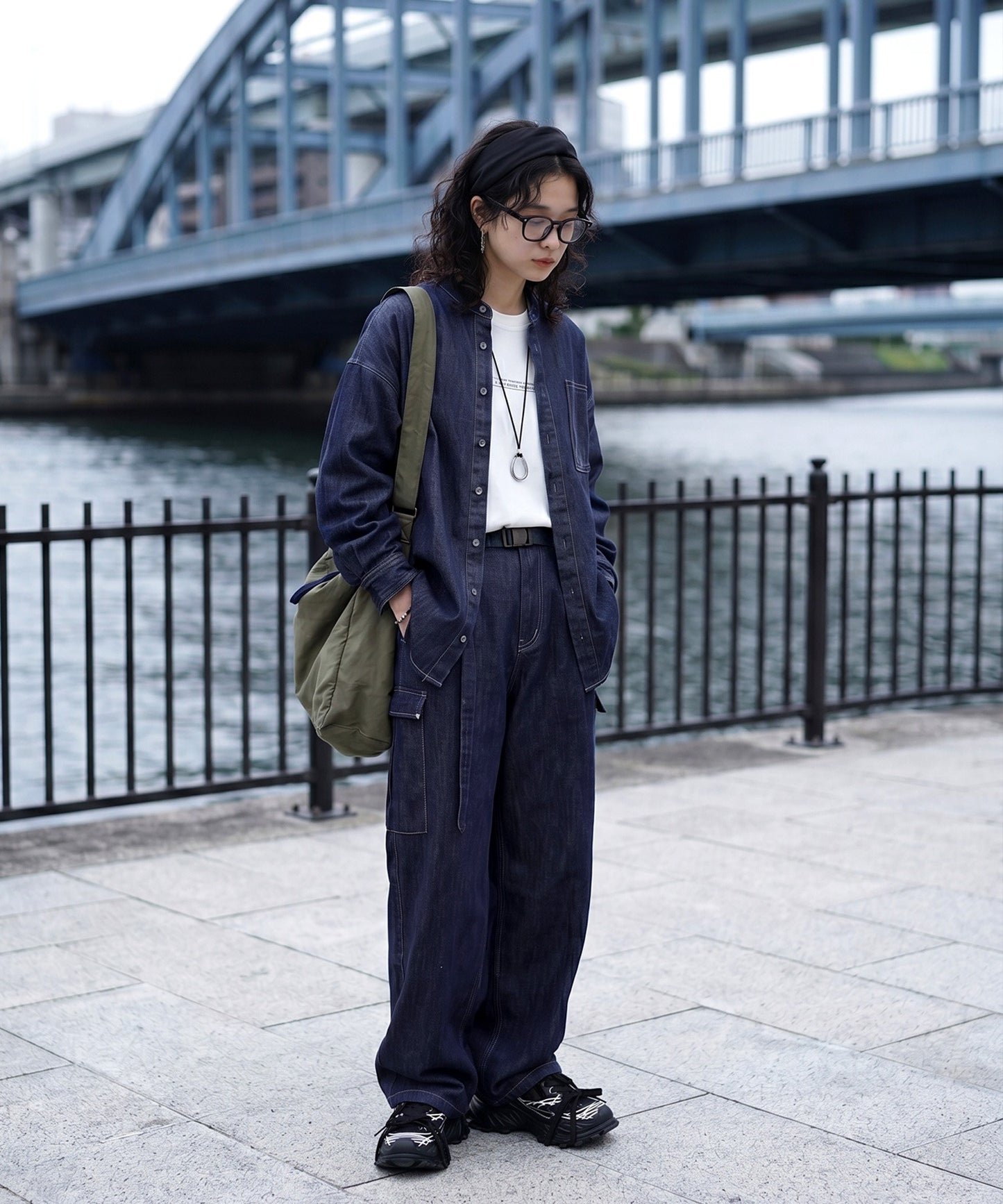 ATELIER WORKS Denim Shirt With Chest Pocket, Pen Holder, And Contrasting Stitching Ladies