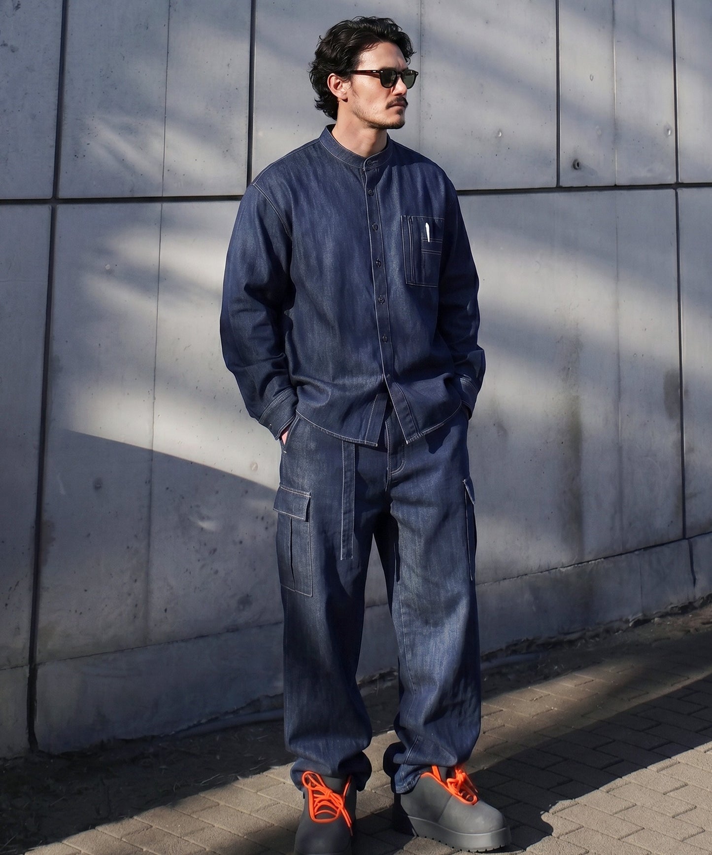 ATELIER WORKS Denim Shirt With Chest Pocket, Pen Holder, And Contrasting Stitching Men’s
