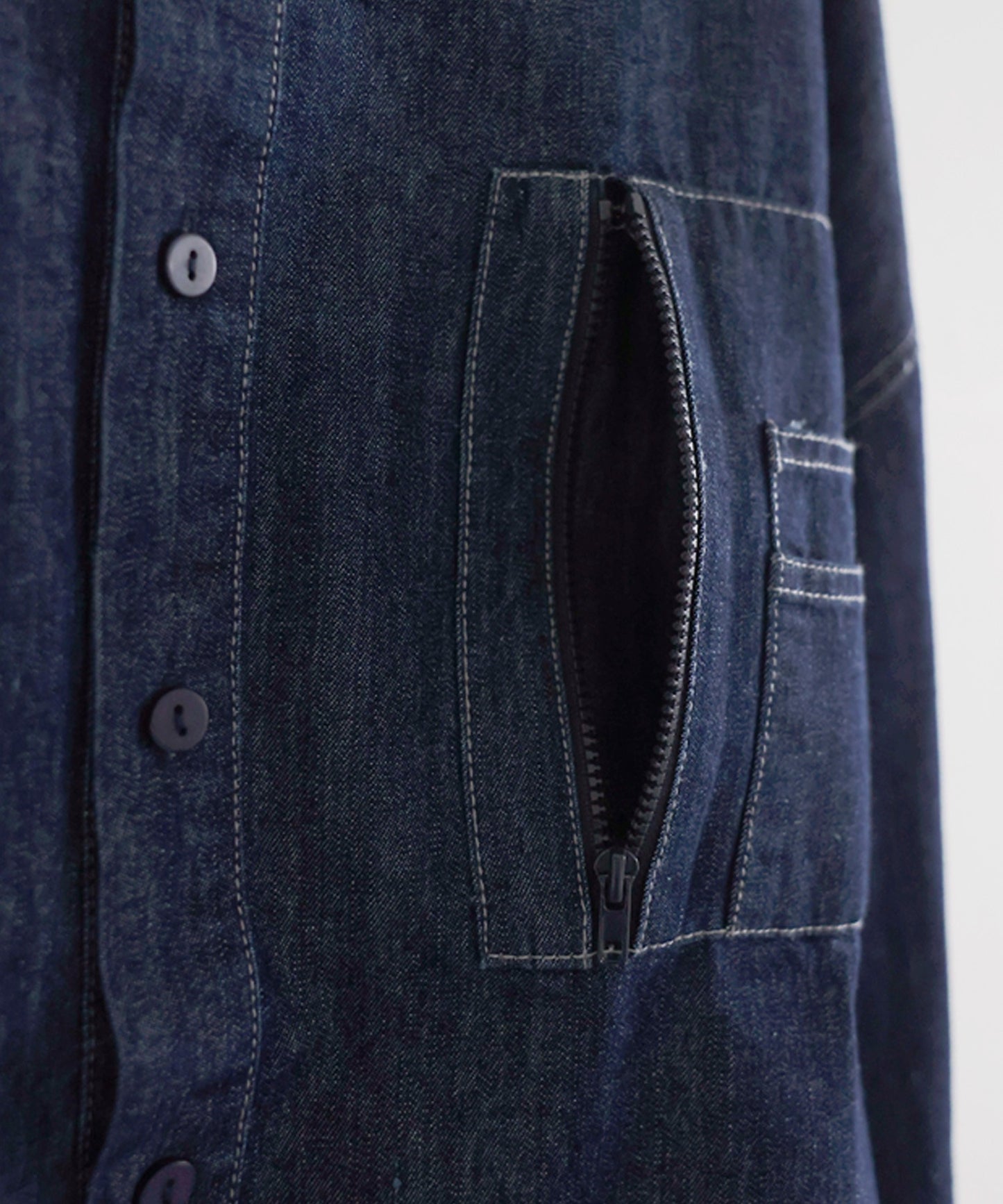 ATELIER WORKS Denim Shirt With Chest Pocket, Pen Holder, And Contrasting Stitching Ladies
