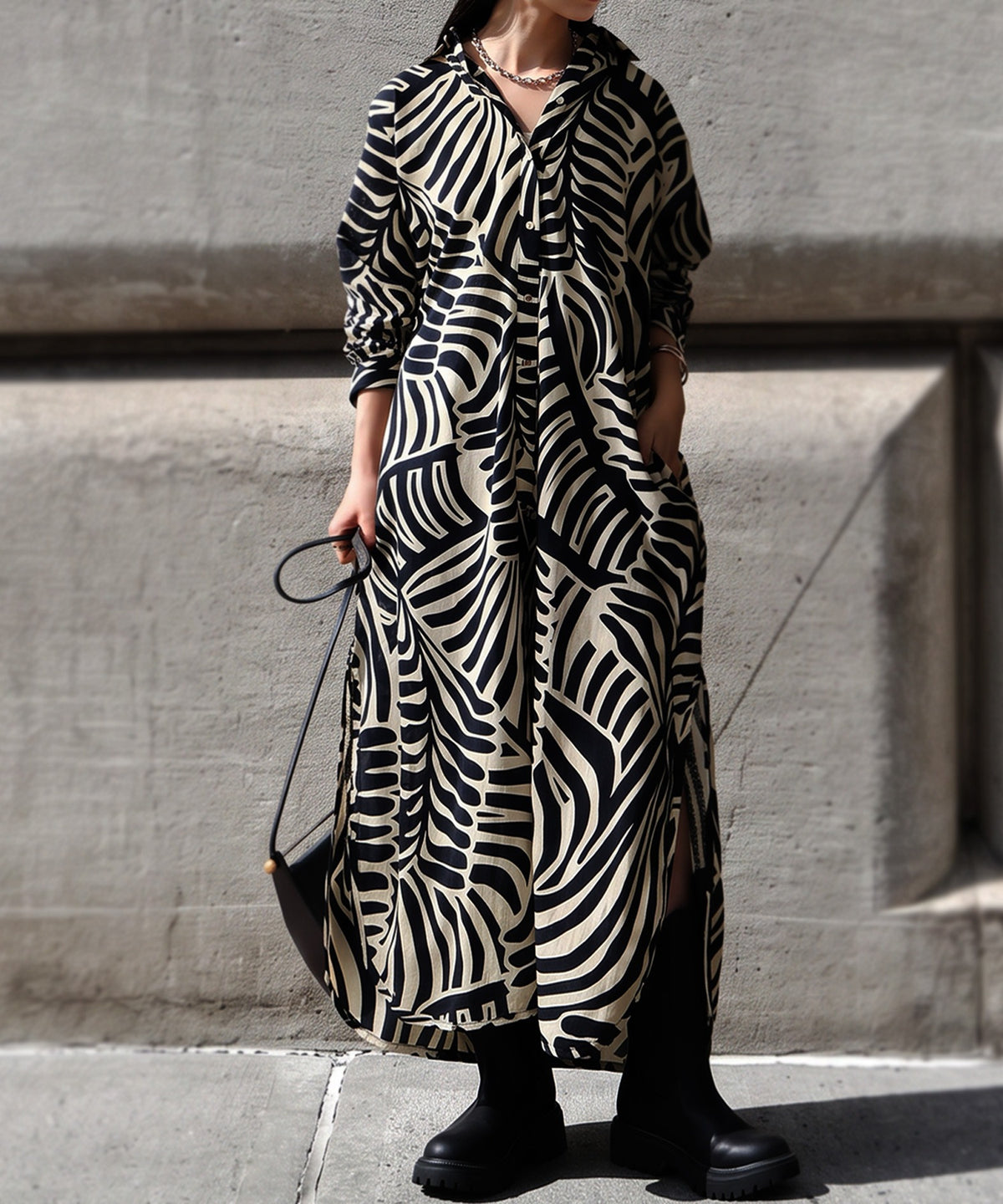 NUUUII Leaf Pattern 100% Cotton Shirt Dress Ladies