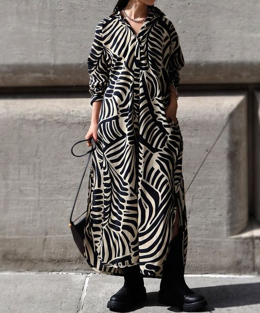 NUUUII Leaf Pattern 100% Cotton Shirt Dress Ladies