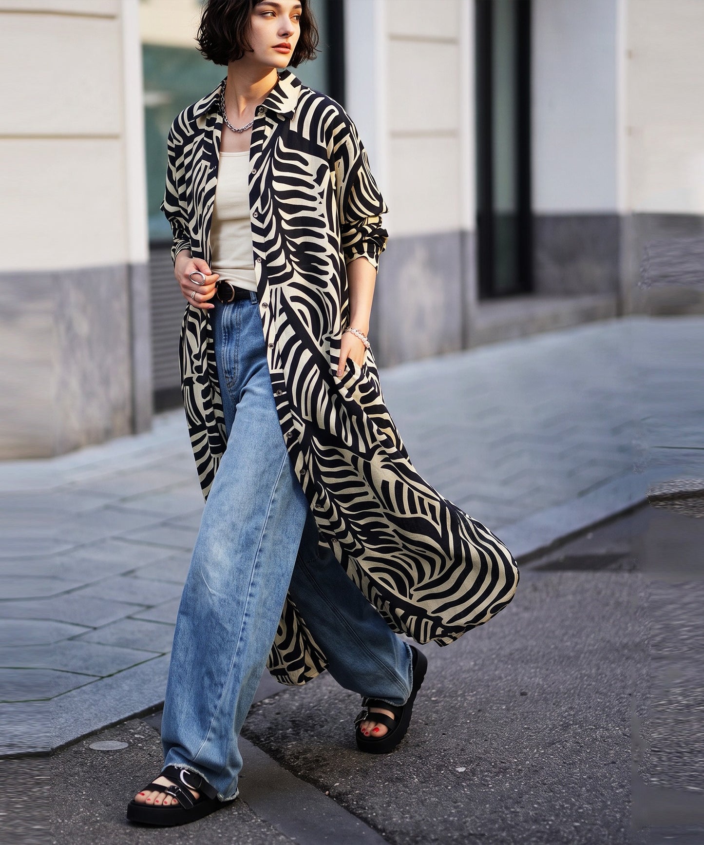 NUUUII Leaf Pattern 100% Cotton Shirt Dress Ladies