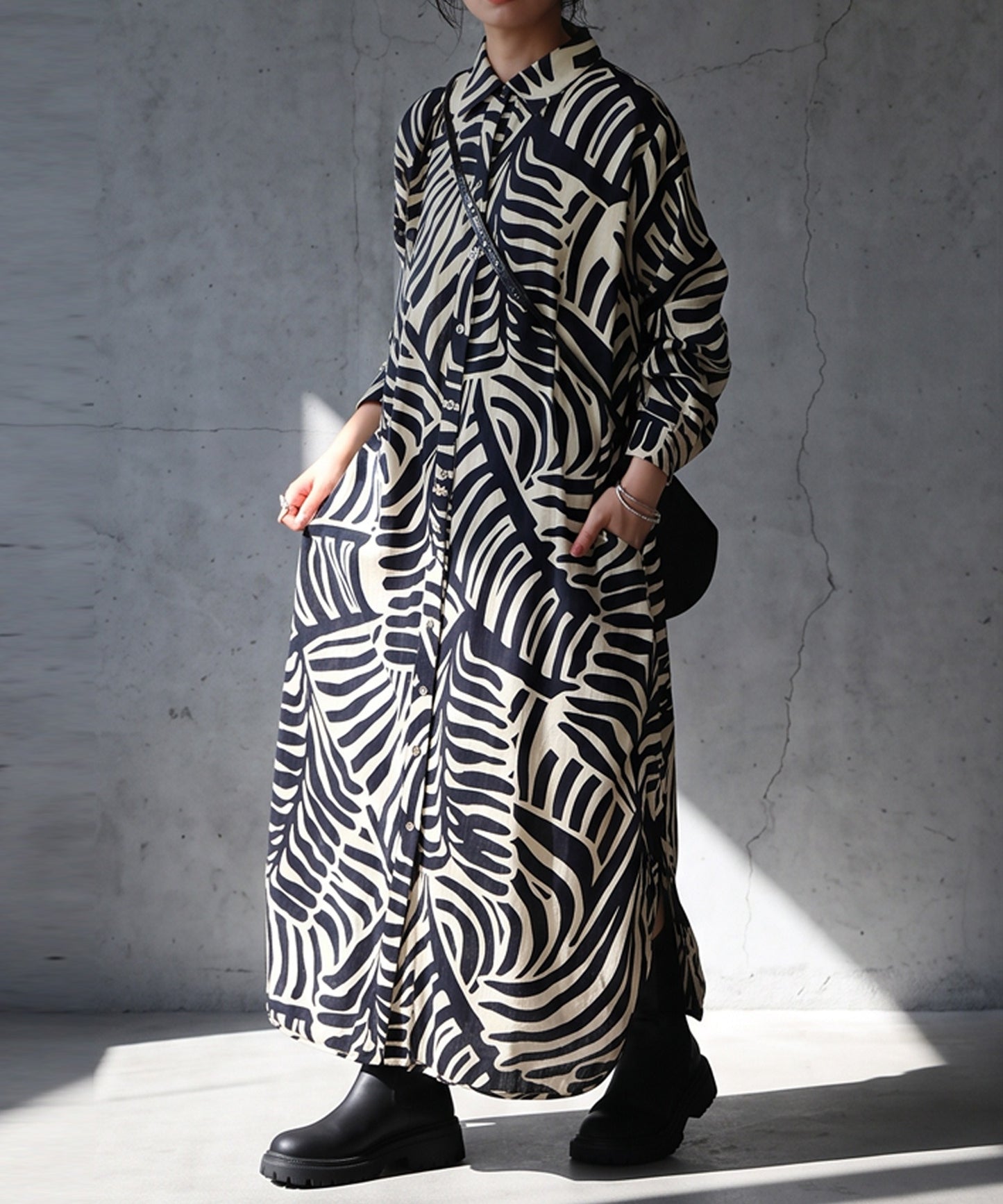 NUUUII Leaf Pattern 100% Cotton Shirt Dress Ladies