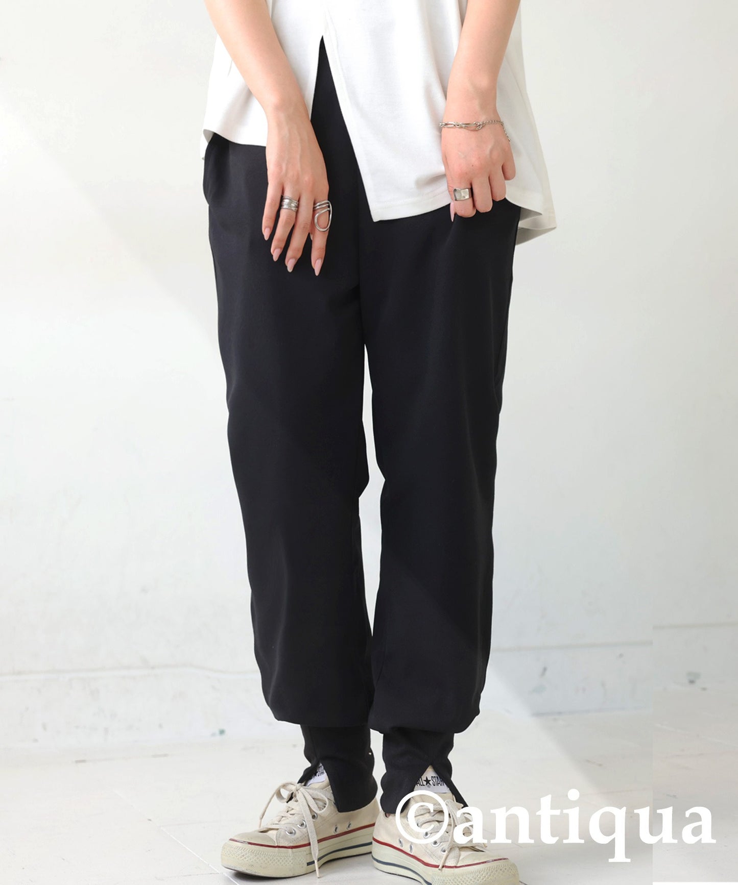 Hem Rib slit Ladies Pants Long Bottoms