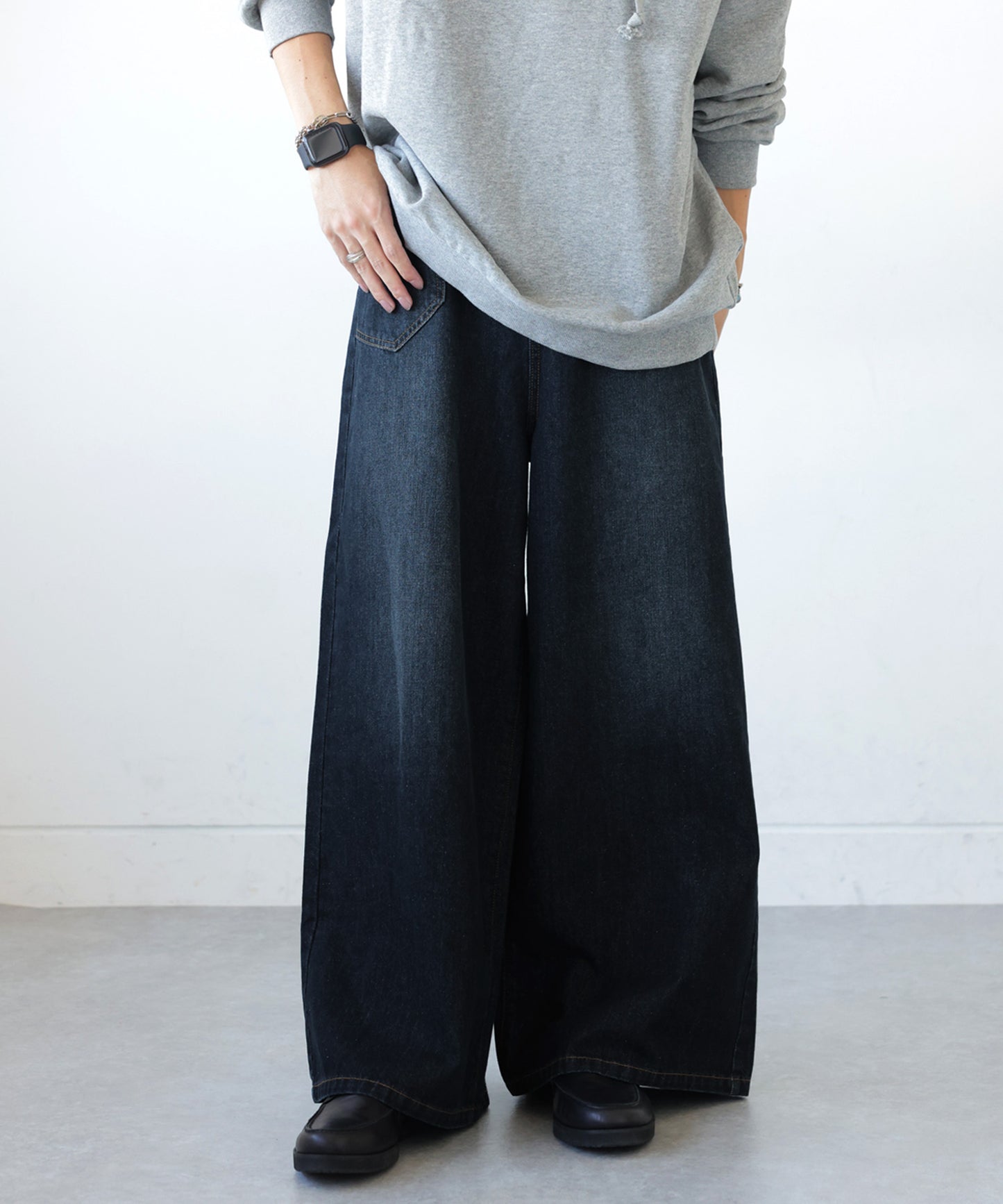 Wide denim pants Men's