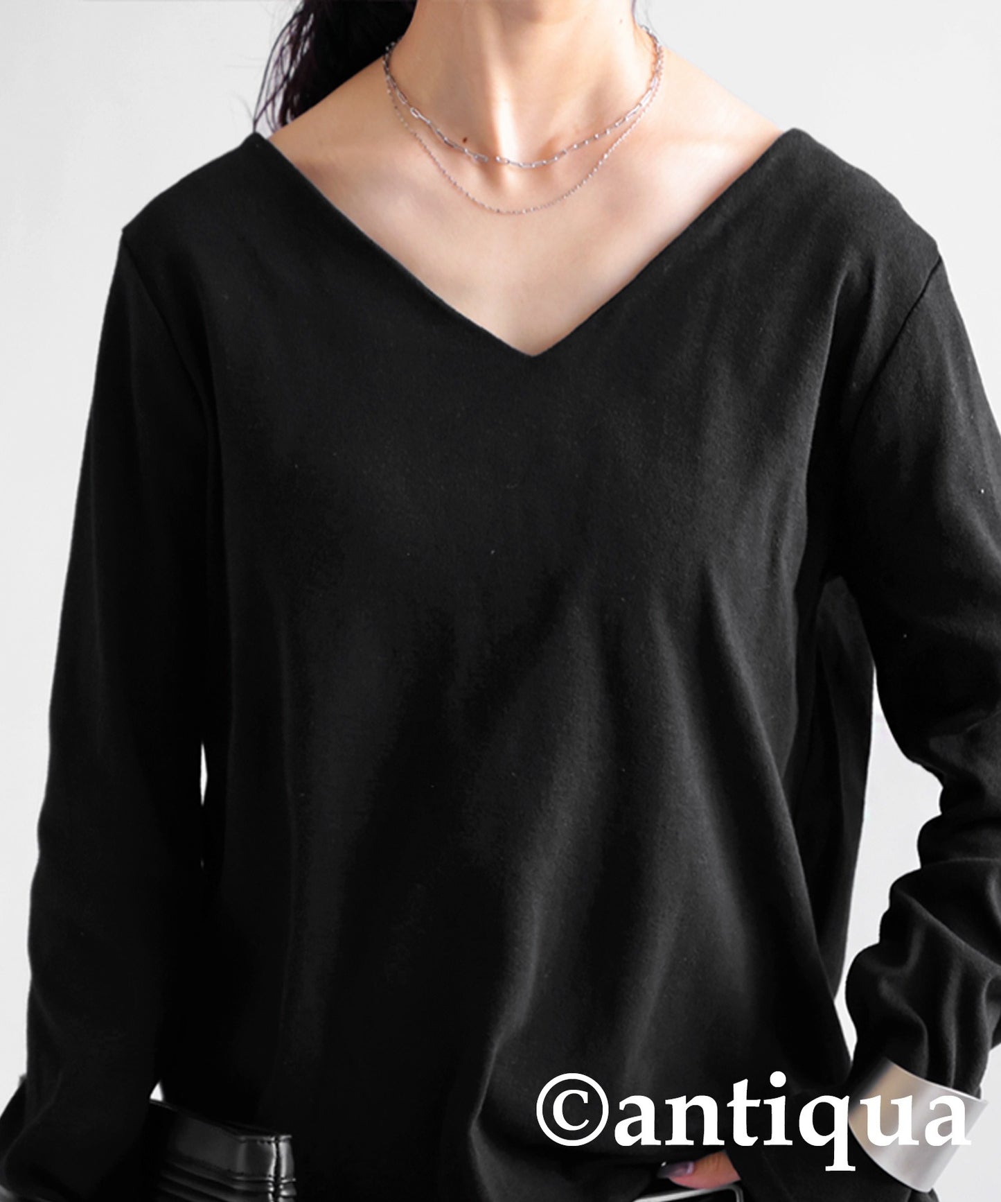 Cotton V -neck Long sleeve T-shirt Ladies Tops Cotton