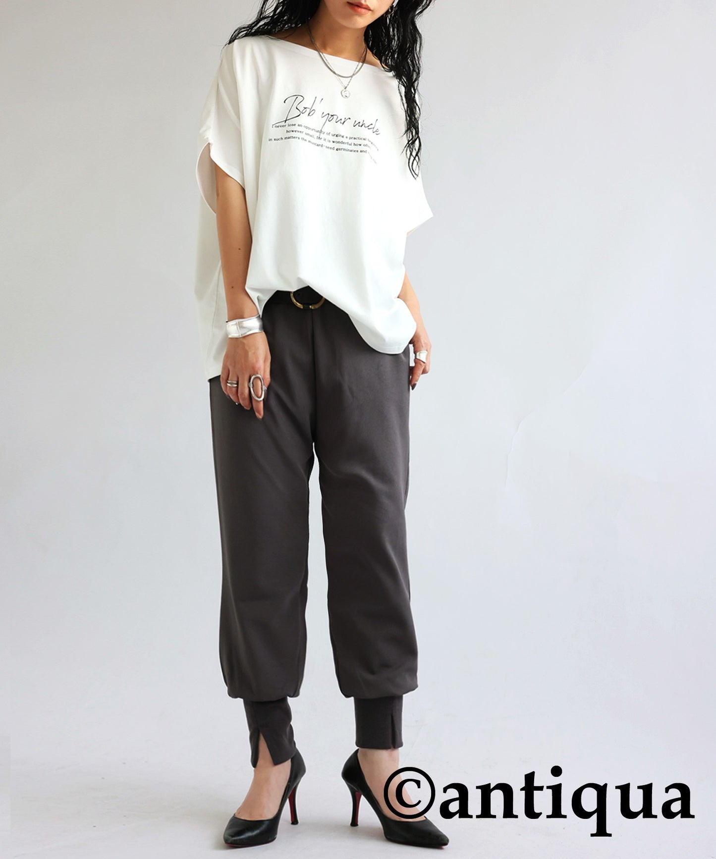 Hem Rib slit Ladies Pants Long Bottoms