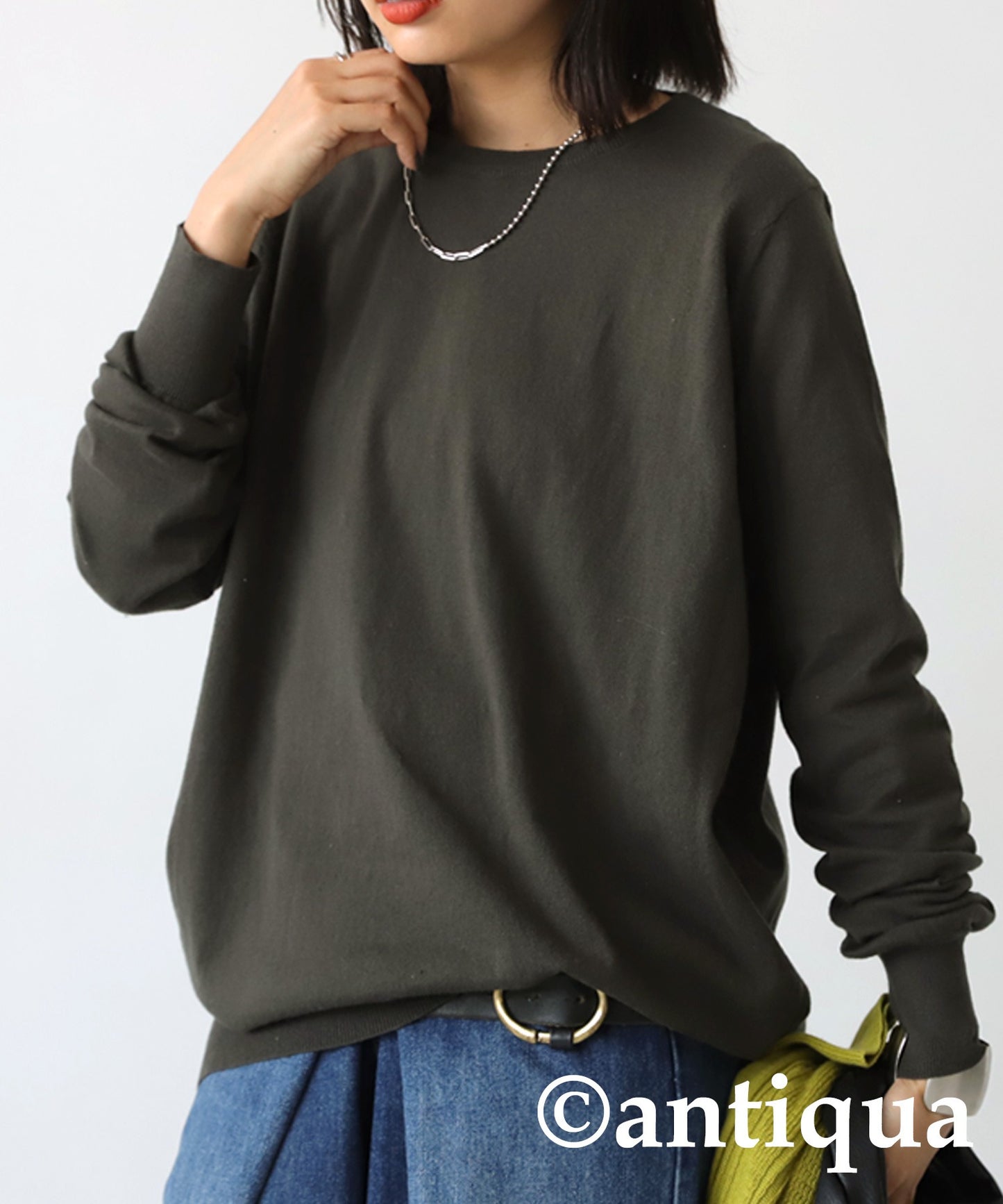 Crew neck plain knitting Ladies Tops Sweater