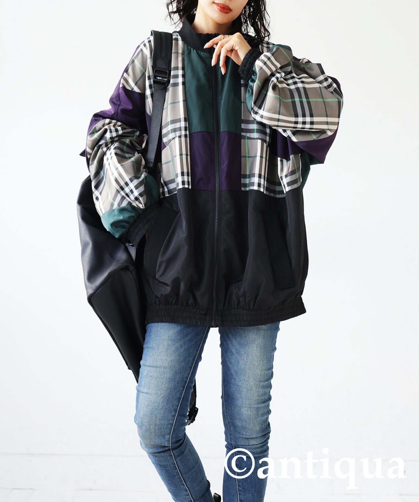 Ladies outerwear plaid plain switching