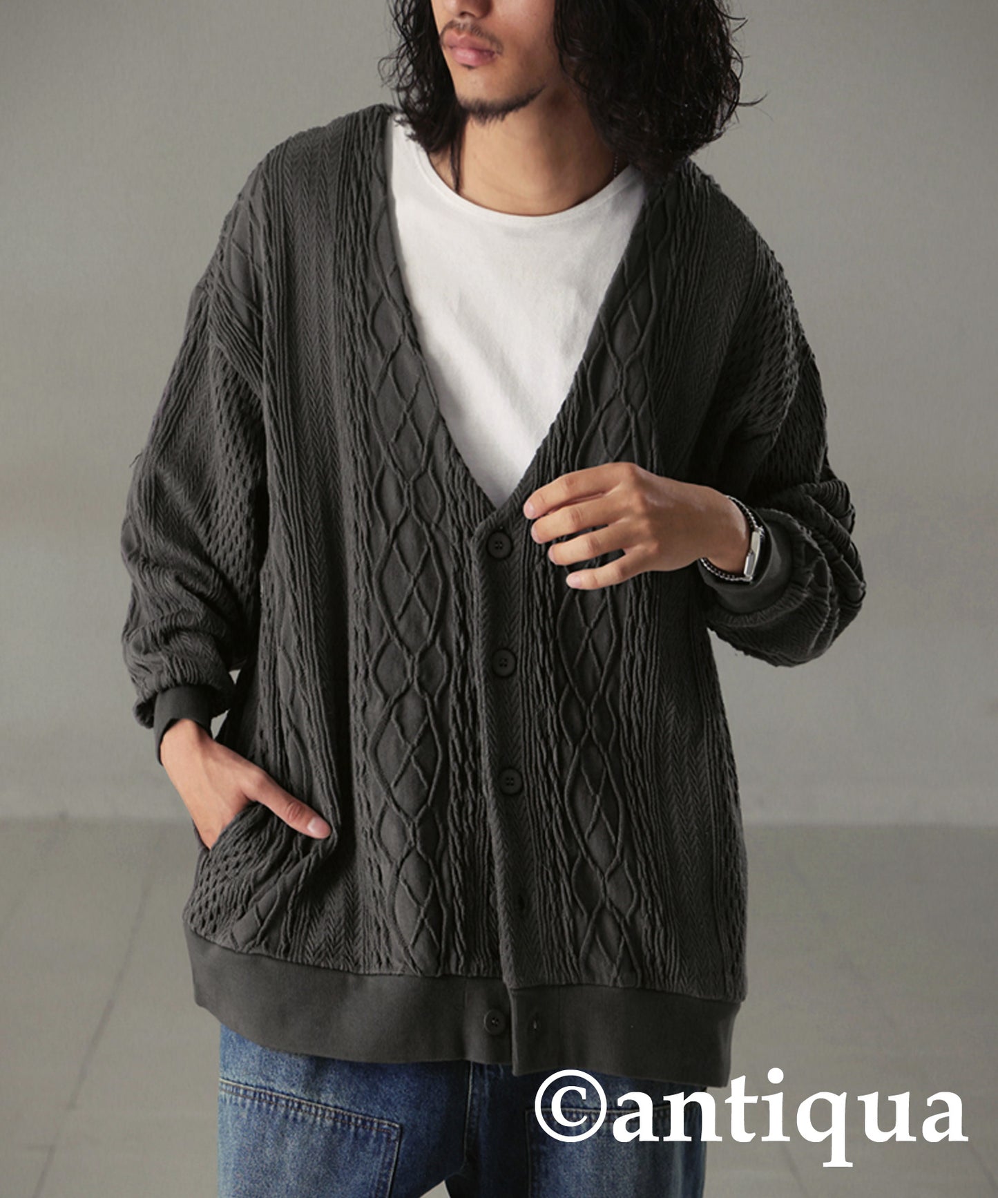 Cable Jacquard Cardigan Men's