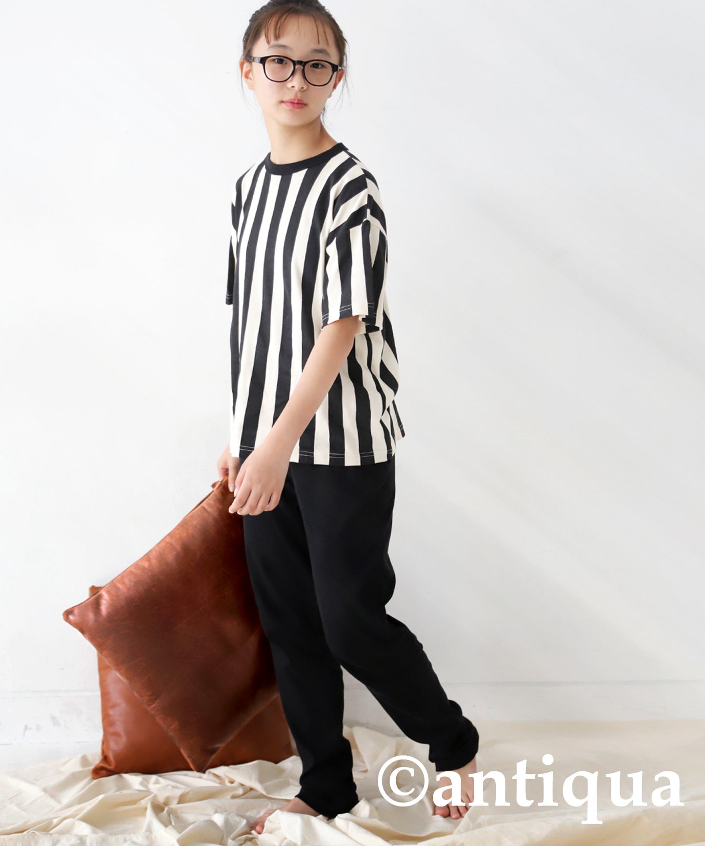 100% Cotton Striped Short Sleeve Room Wear Junior