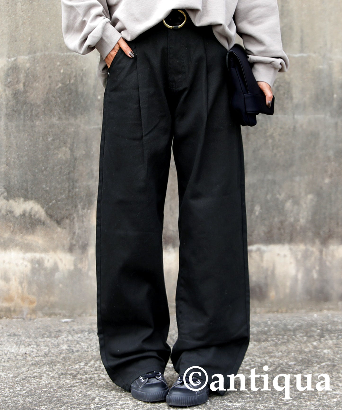 100%Cotton Twill Fabric Wide Tuck Pants Ladies