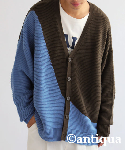 Wave pattern color cardigan Men's