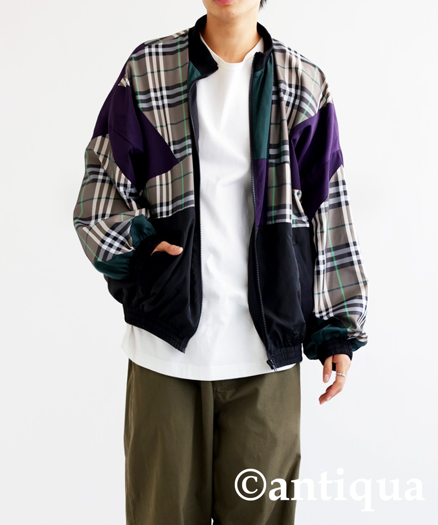 Men's outerwear plaid plain switching