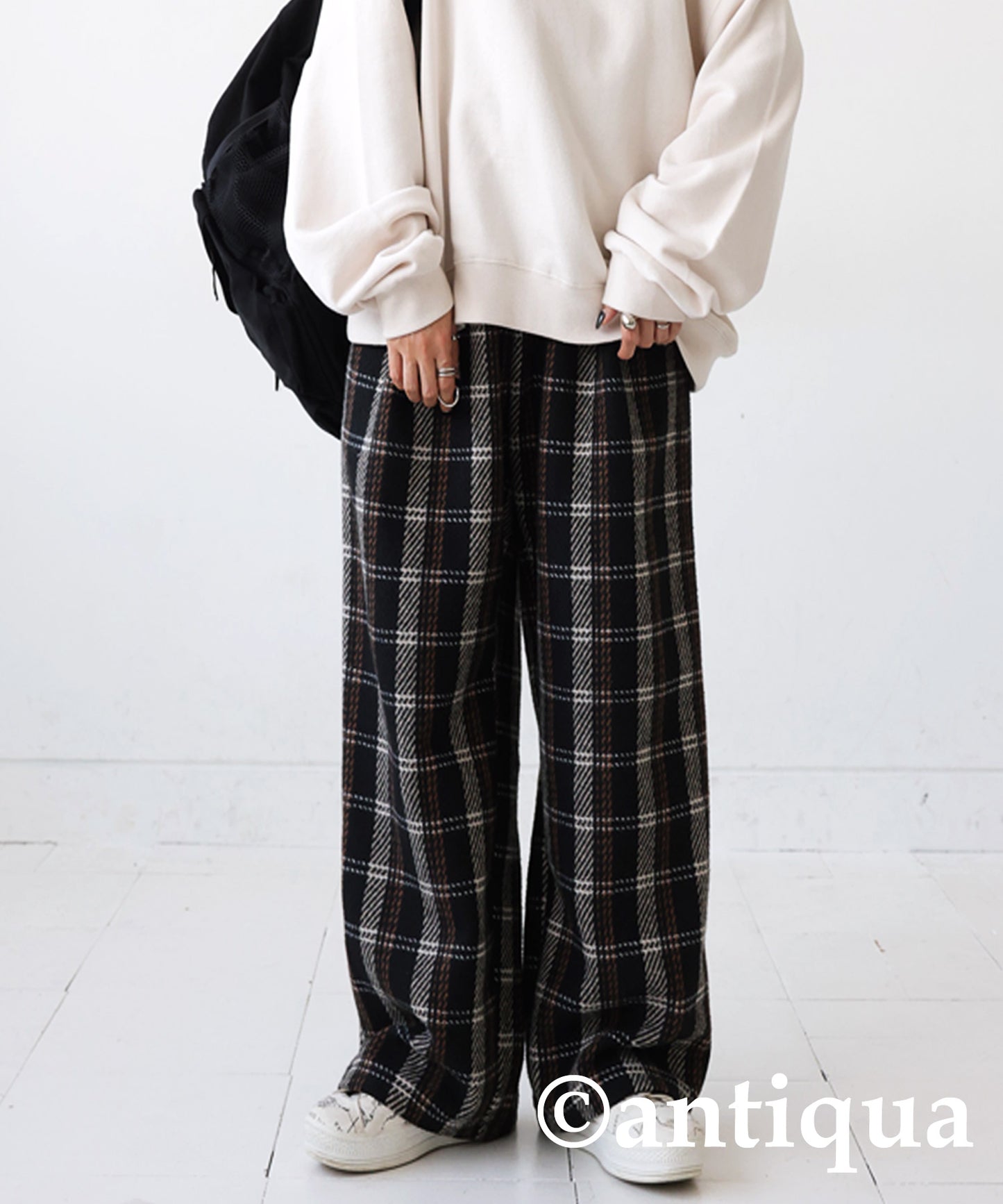 Check pattern wool mixed pants Ladies