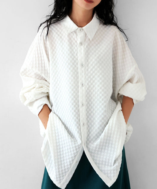 Ladies shirt long sleeve block check pattern