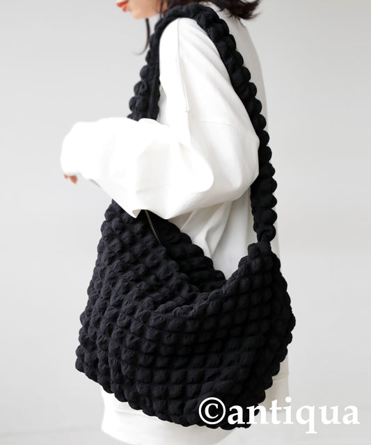 Bumpy fabric shoulder bag Ladies