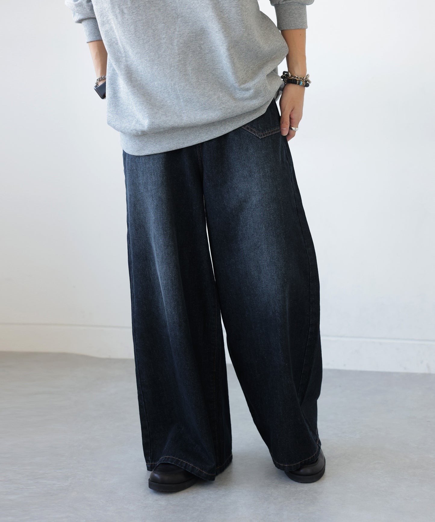 Wide denim pants Men's