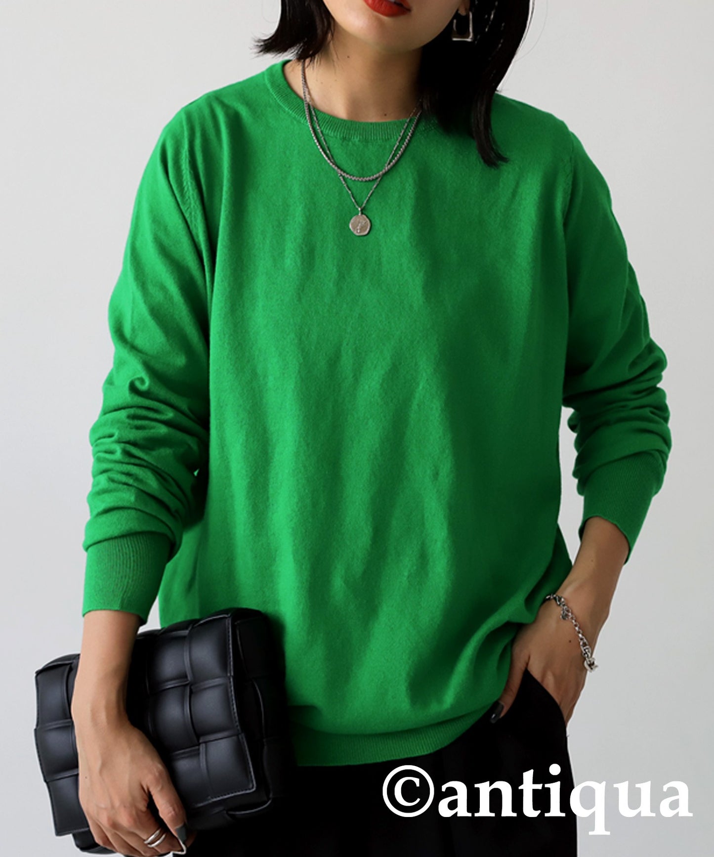 Crew neck plain knitting Ladies Tops Sweater