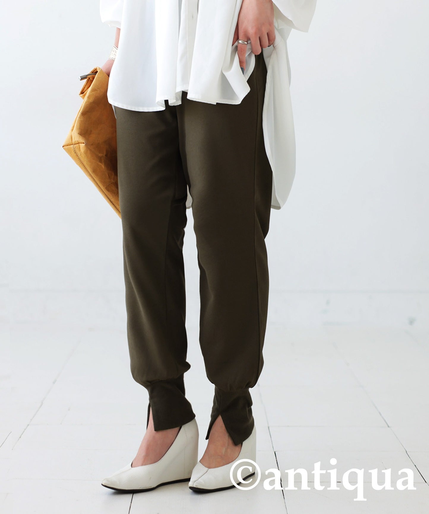 Hem Rib slit Ladies Pants Long Bottoms