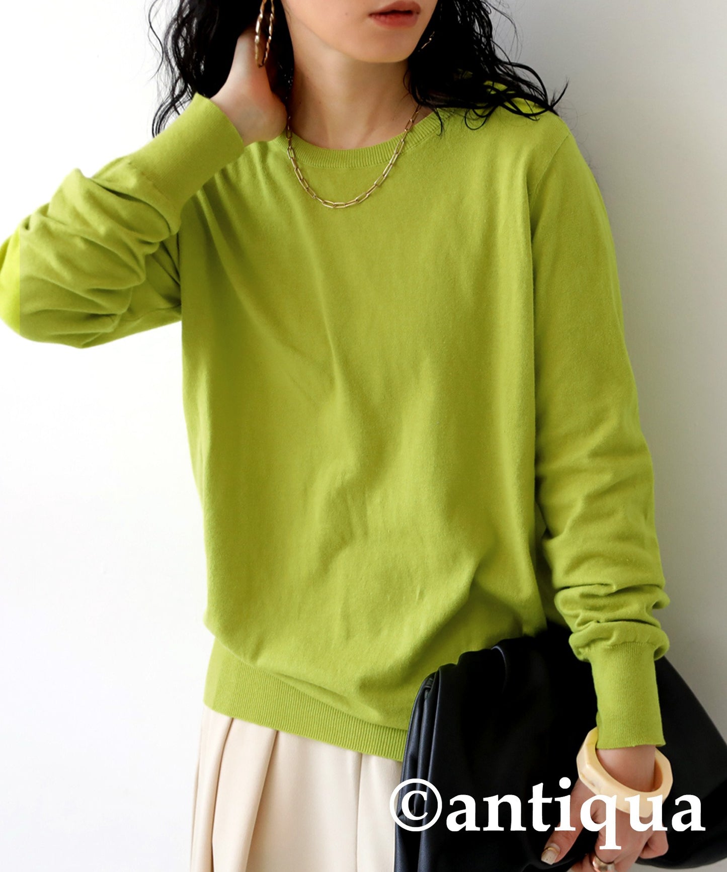 Crew neck plain knitting Ladies Tops Sweater