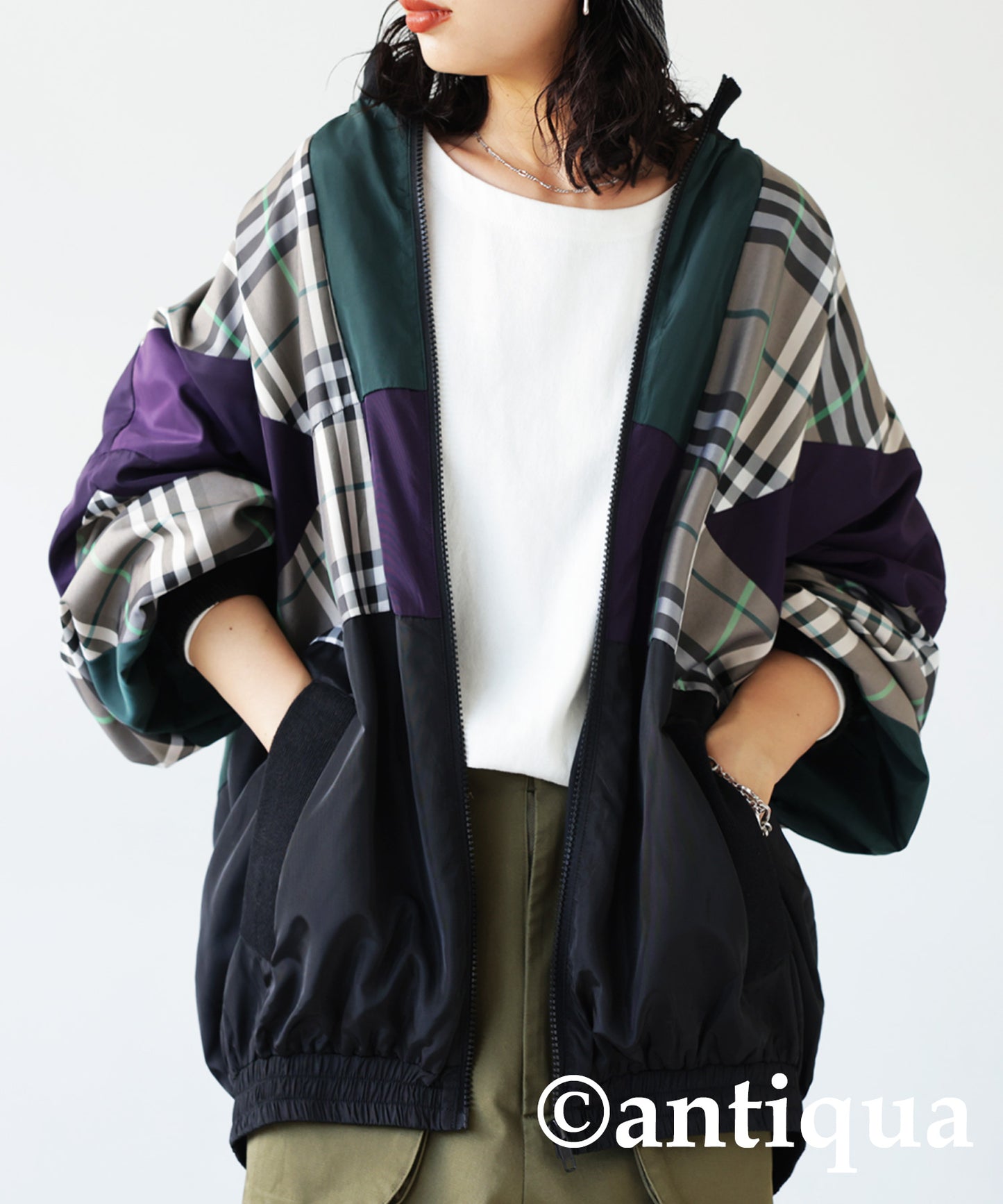 Ladies outerwear plaid plain switching