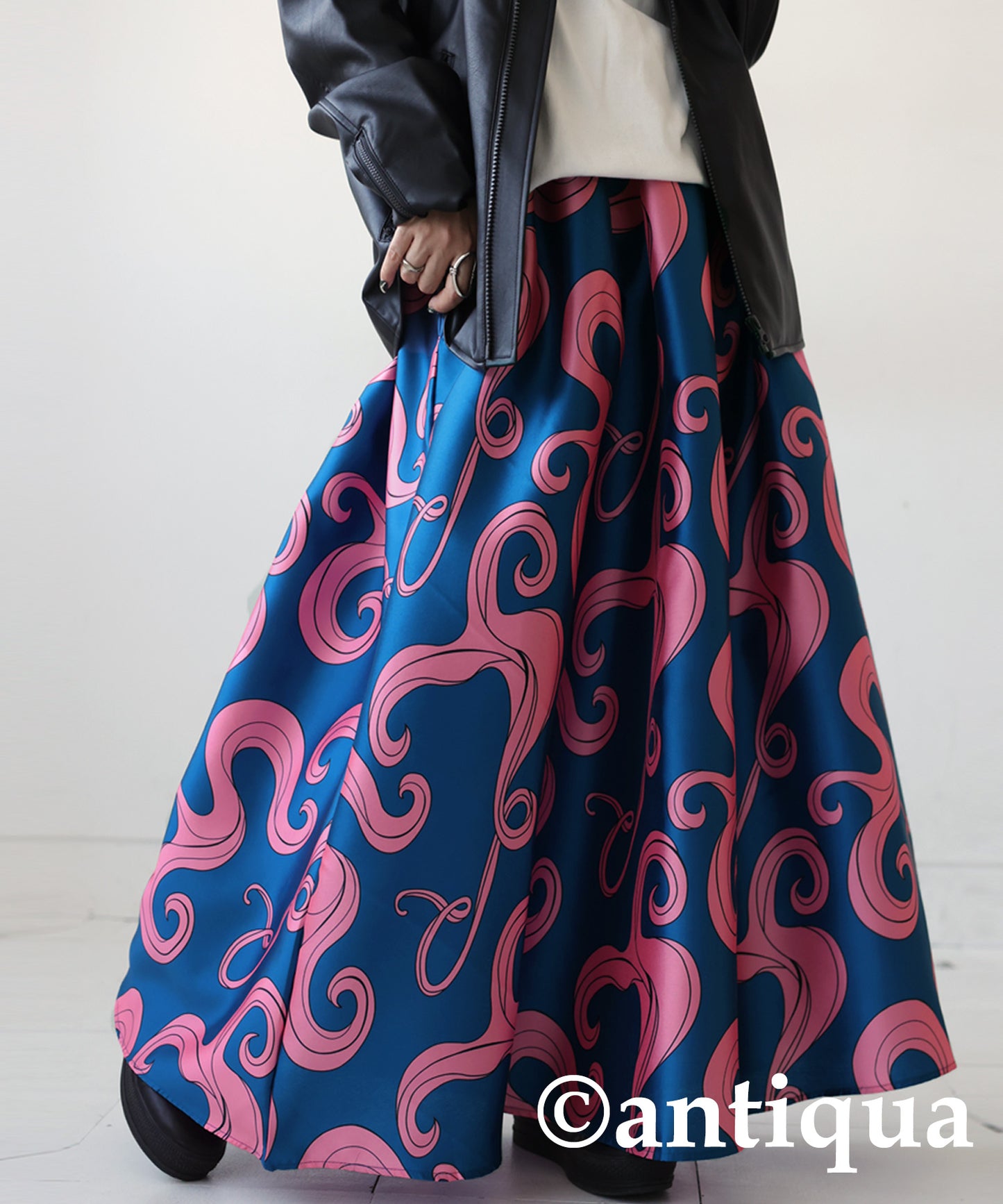 Geometric pattern flare long skirt Ladies