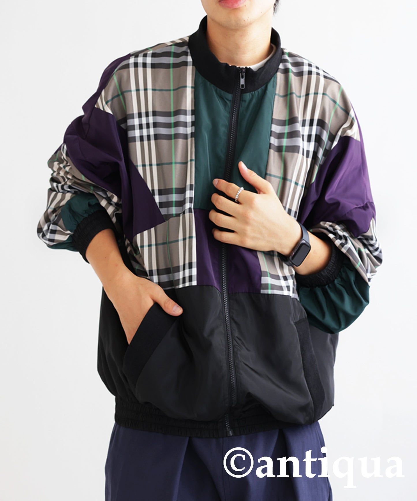 Men's outerwear plaid plain switching