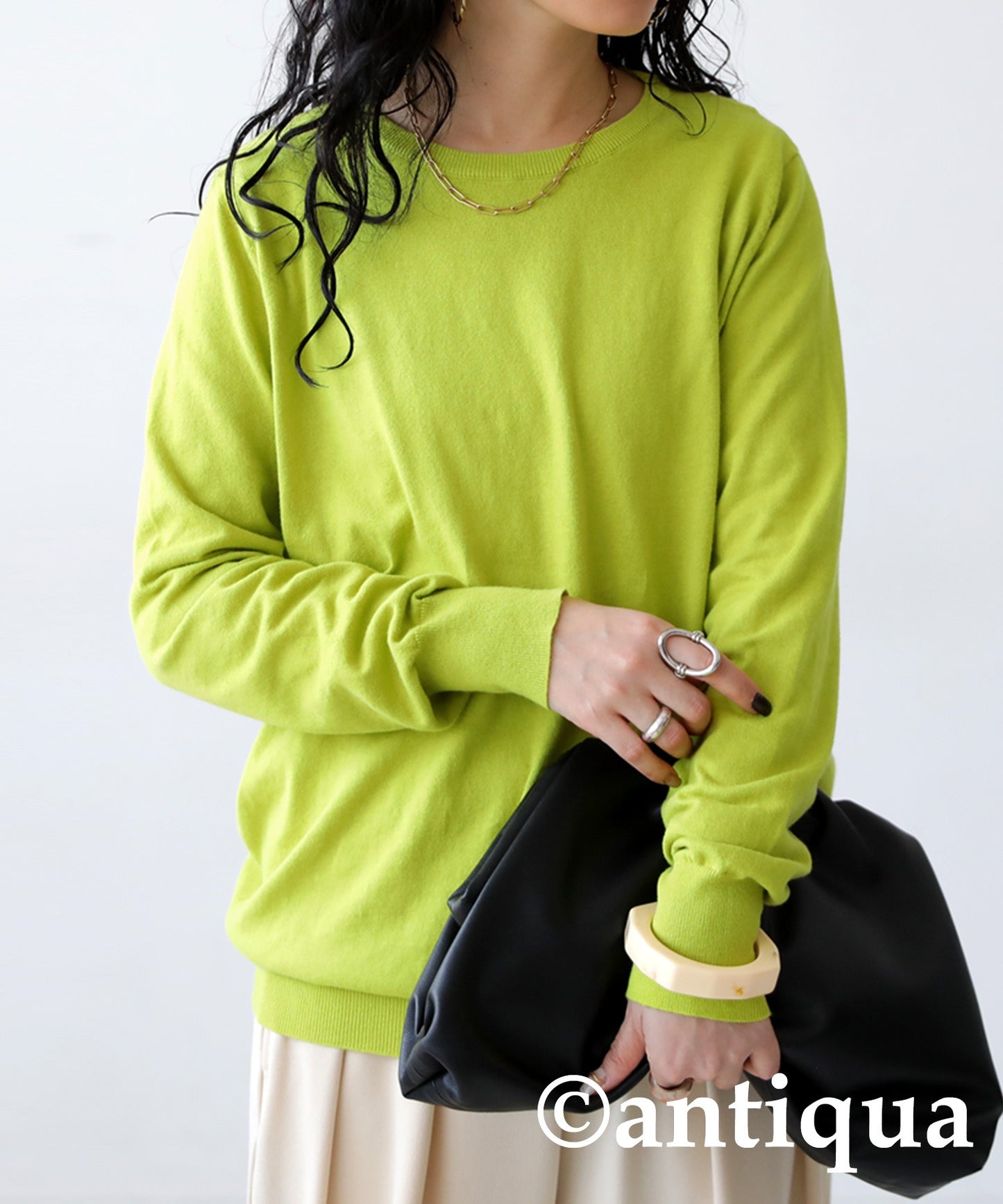 Crew neck plain knitting Ladies Tops Sweater