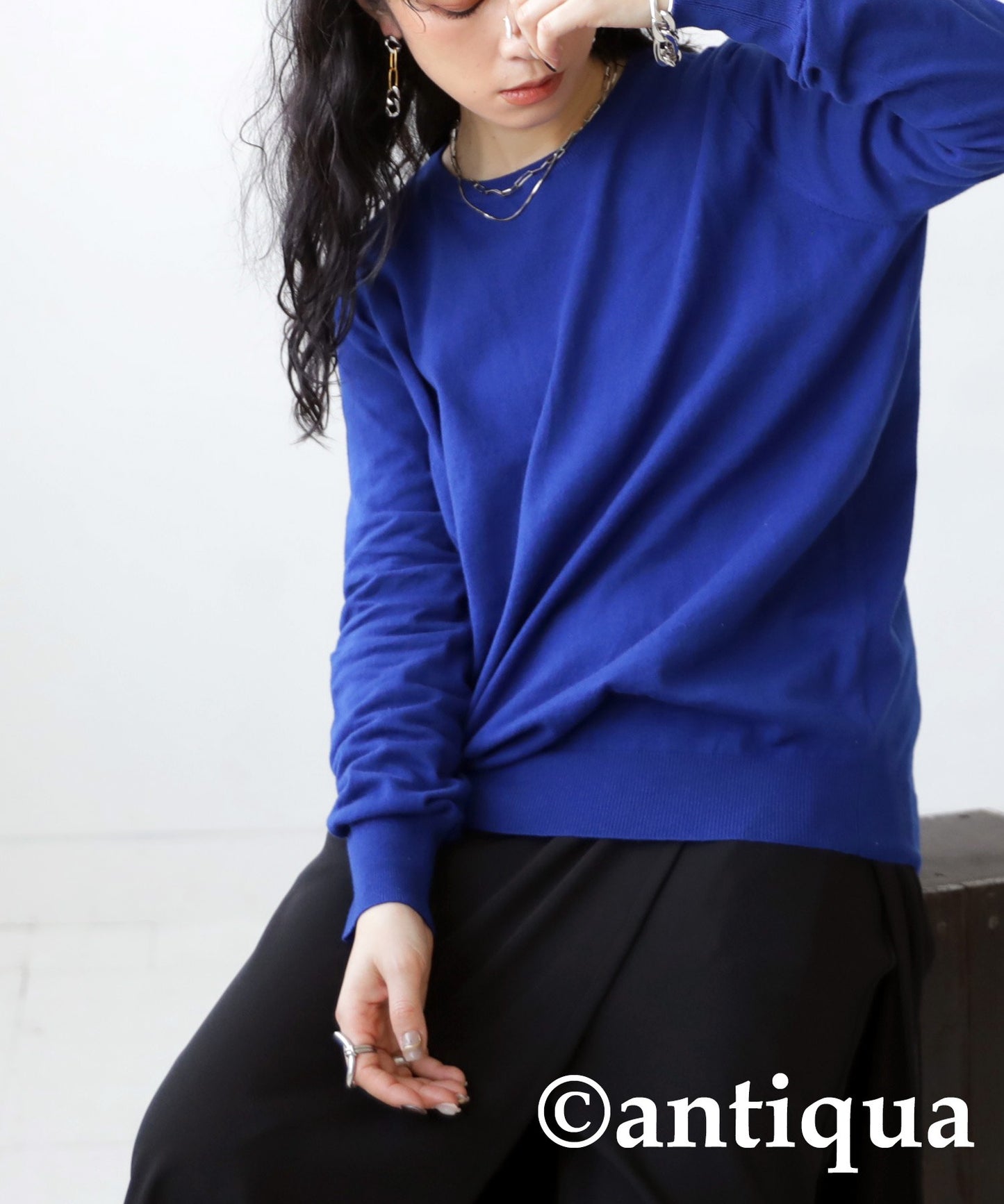 Crew neck plain knitting Ladies Tops Sweater