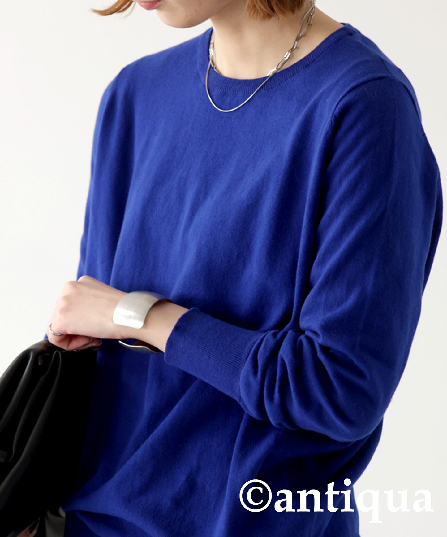 Crew neck plain knitting Ladies Tops Sweater