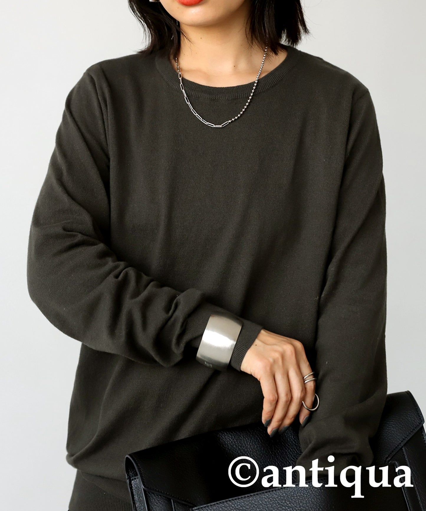 Crew neck plain knitting Ladies Tops Sweater