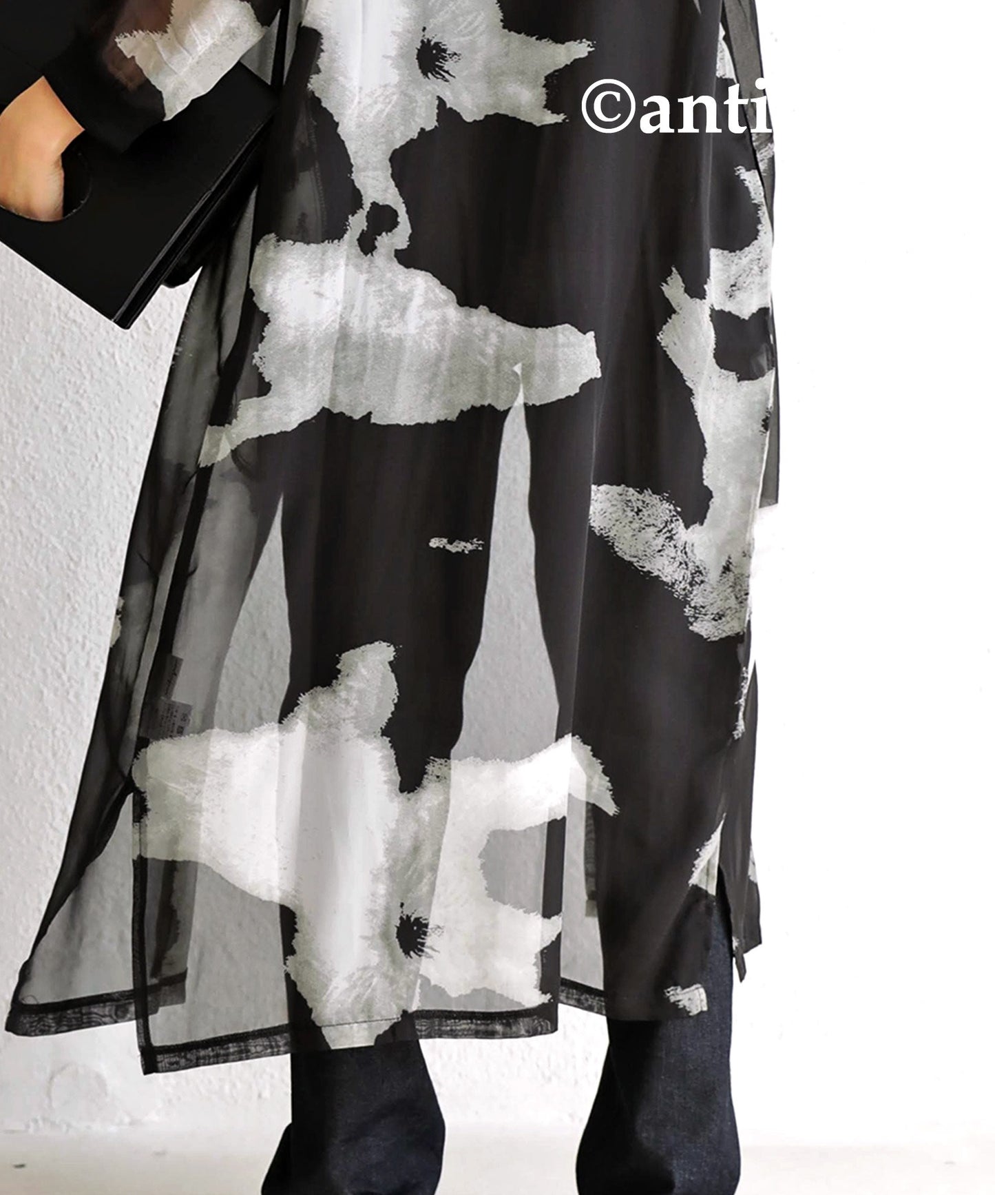 Sheer Ladies long cardigan monochrome watercolor pattern