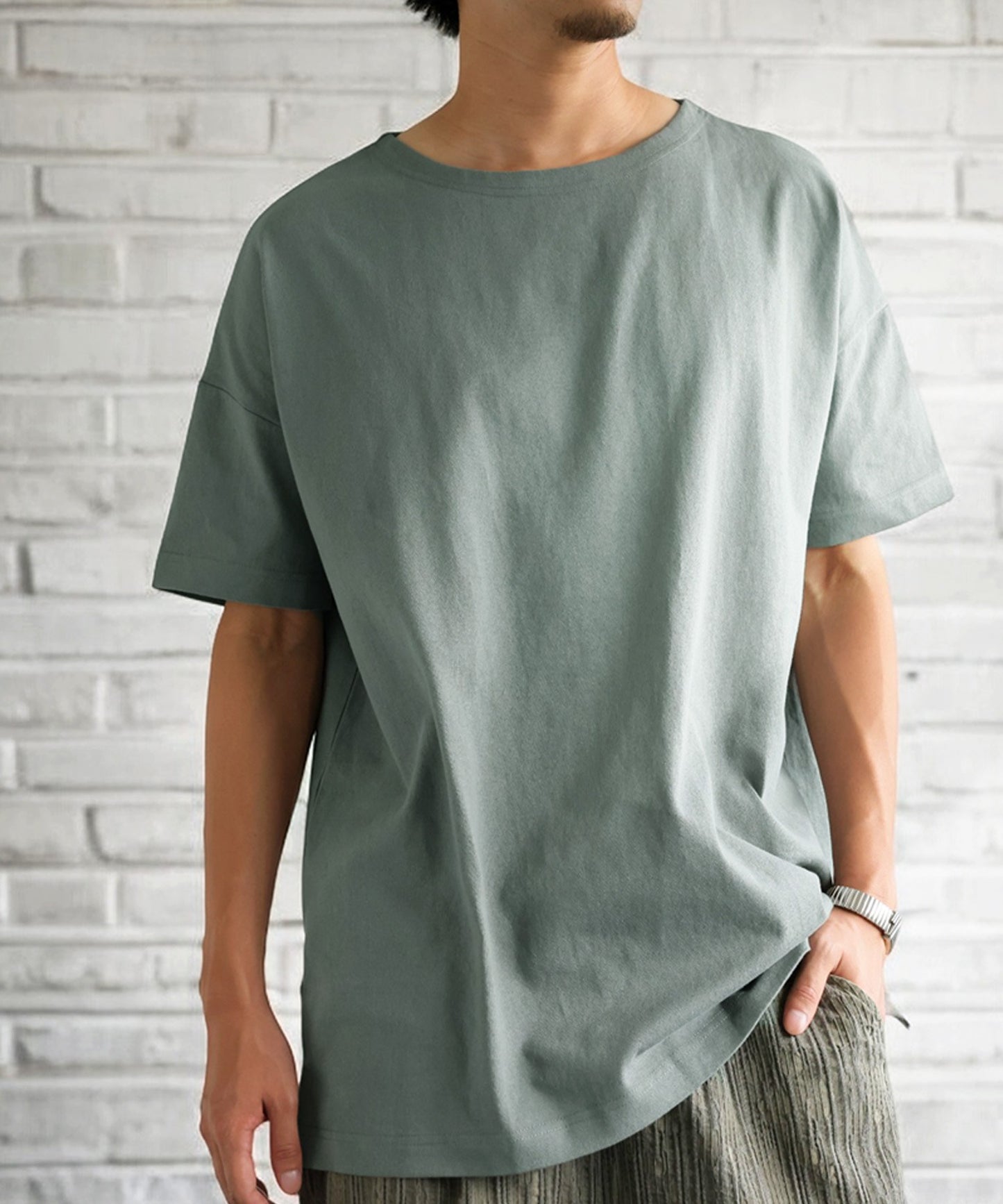 Basque fabric T-shirt Men's Tops Short-Sleeve Cotton100%