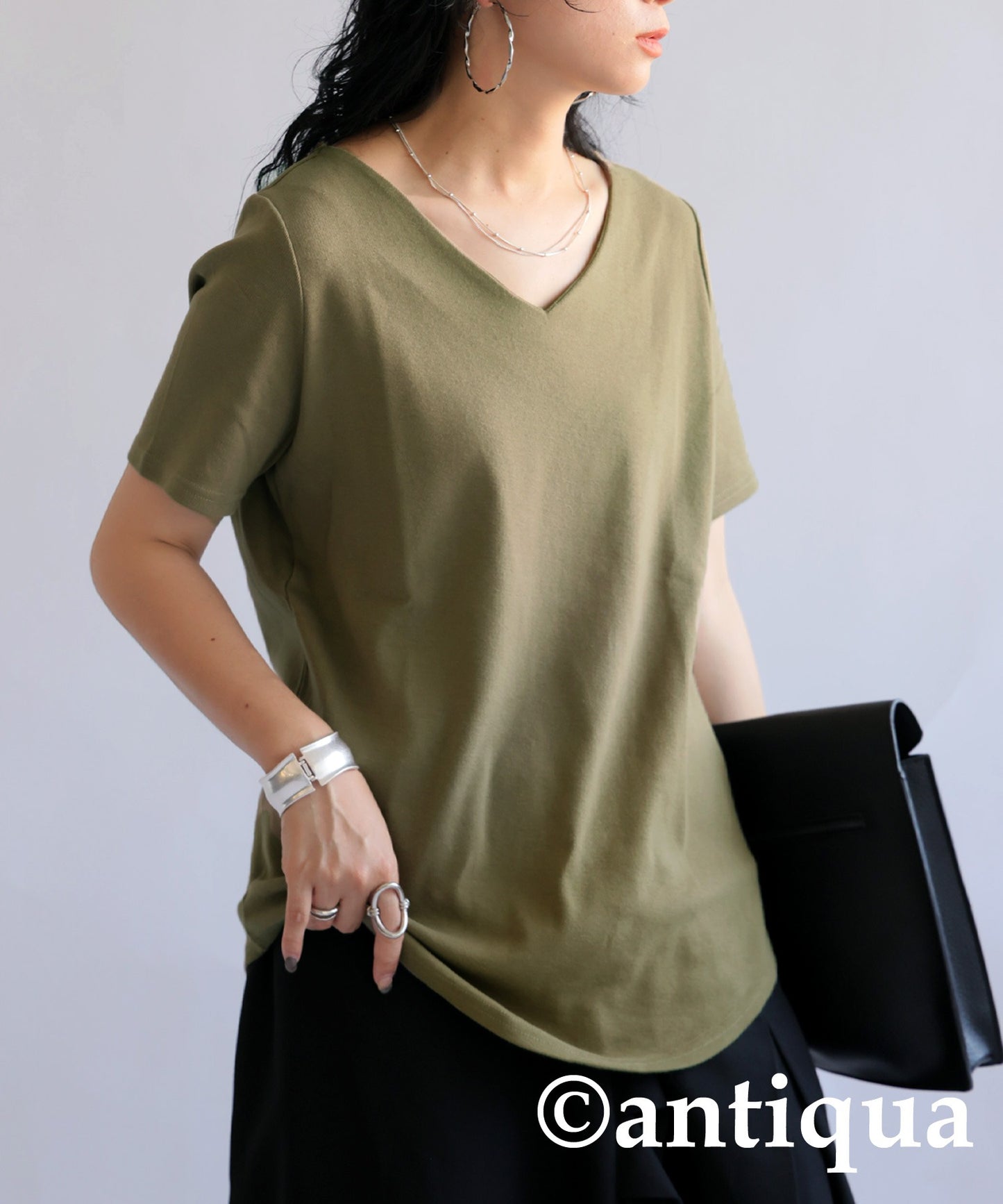 V neck Ladies short sleeve T -shirt Cotton